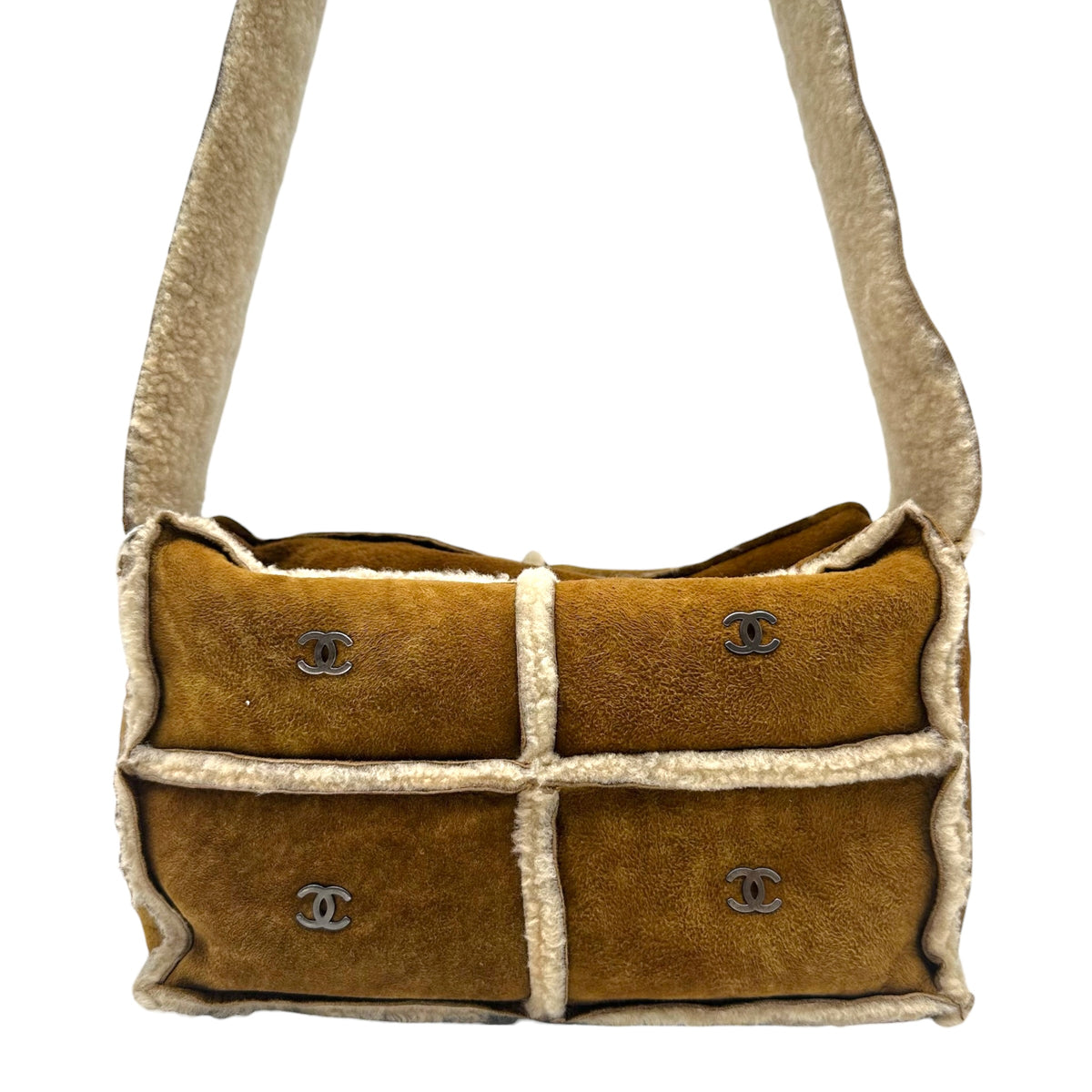 Chanel Brown Shearling CC Logo Crossbody Bag 2000-02