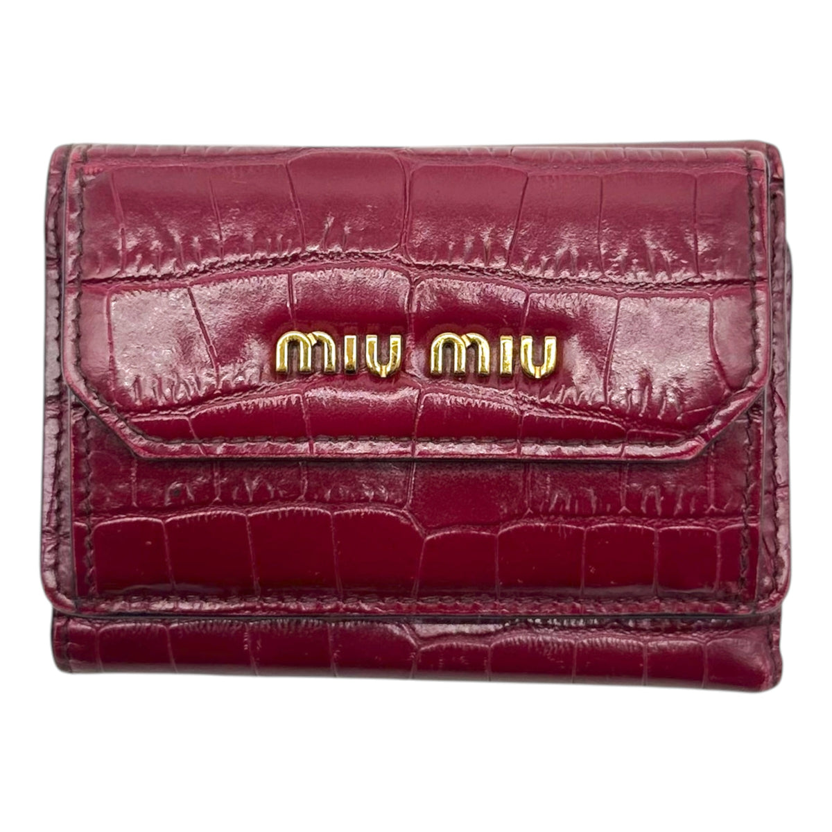 Miu Miu Compact Wallet Burgundy Croc Embossed