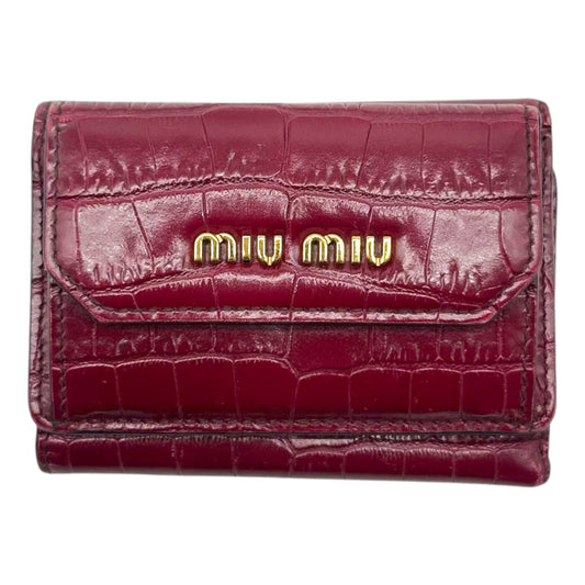 Miu Miu Compact Wallet Burgundy Croc Embossed