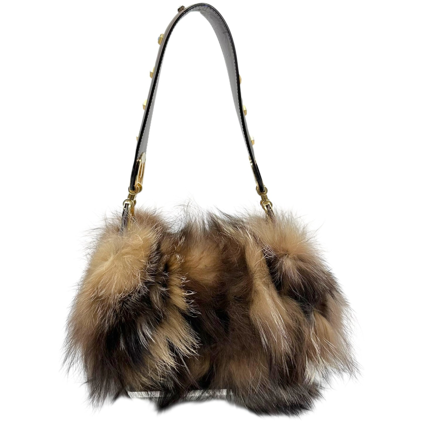 Escada Brown Fox Fur Studded Strap Mini Bag