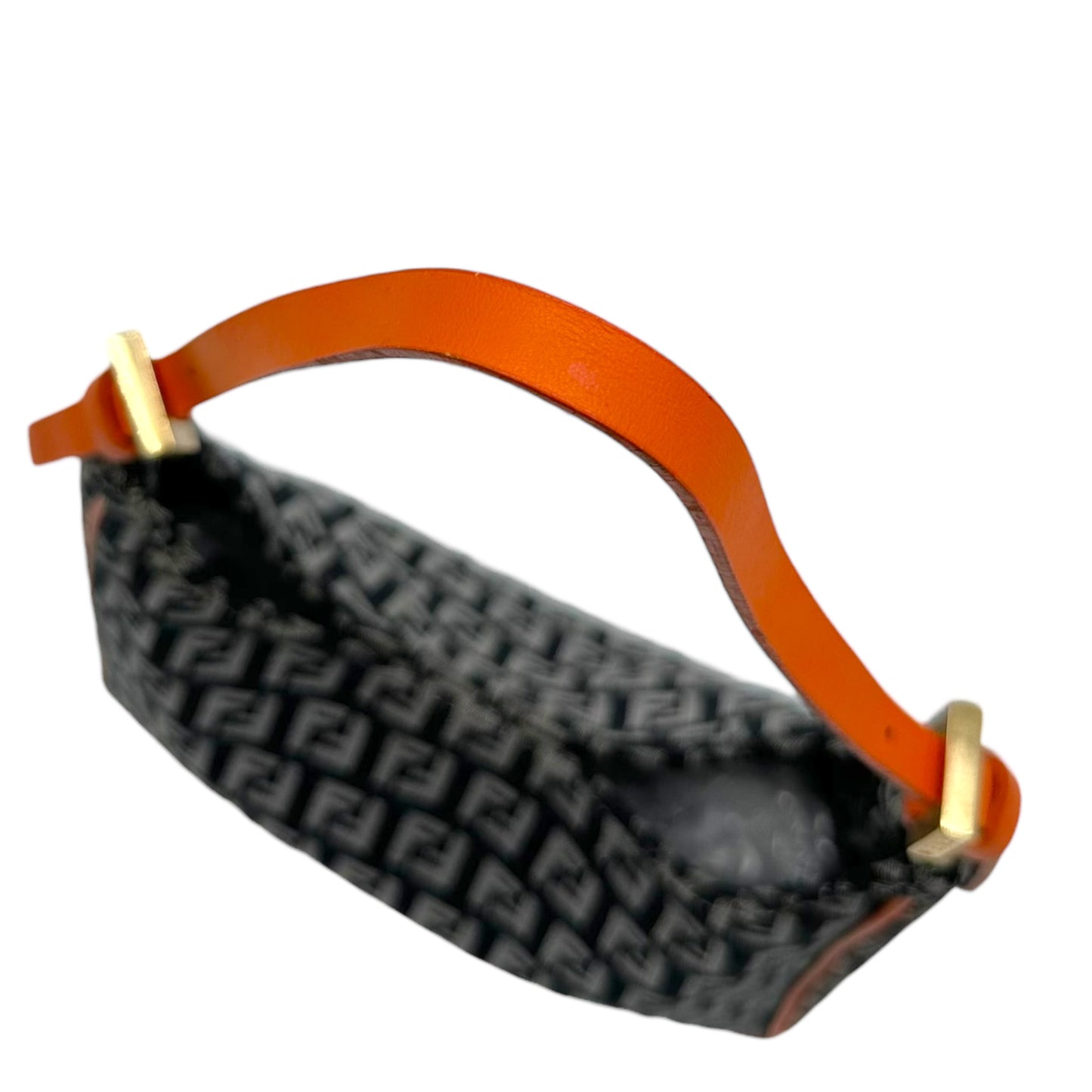 Fendi Black Zucchino Monogram Orange Leather Trim Mini Bag
