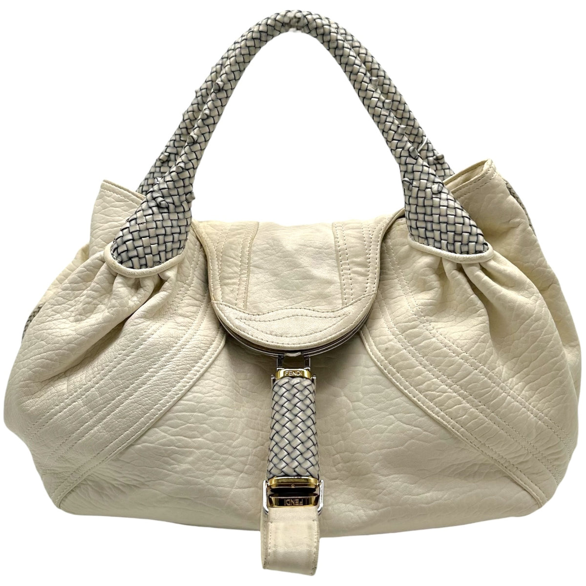 Fendi White Leather Hobo Bag with Woven Handles