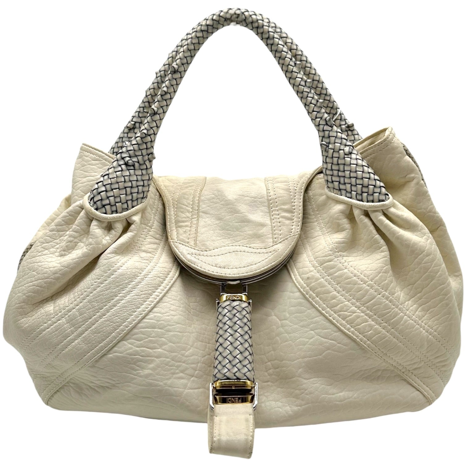 Fendi White Leather Hobo Bag with Woven Handles