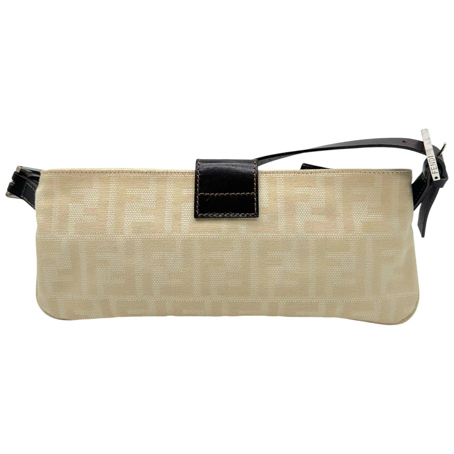 Fendi Ivory Zucca Monogram & Brown Leather Crossbody Baguette Bag