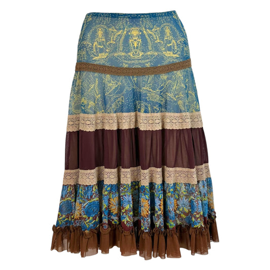 Jean Paul Gaultier Tiered Multi-Print Mesh Midi Skirt
