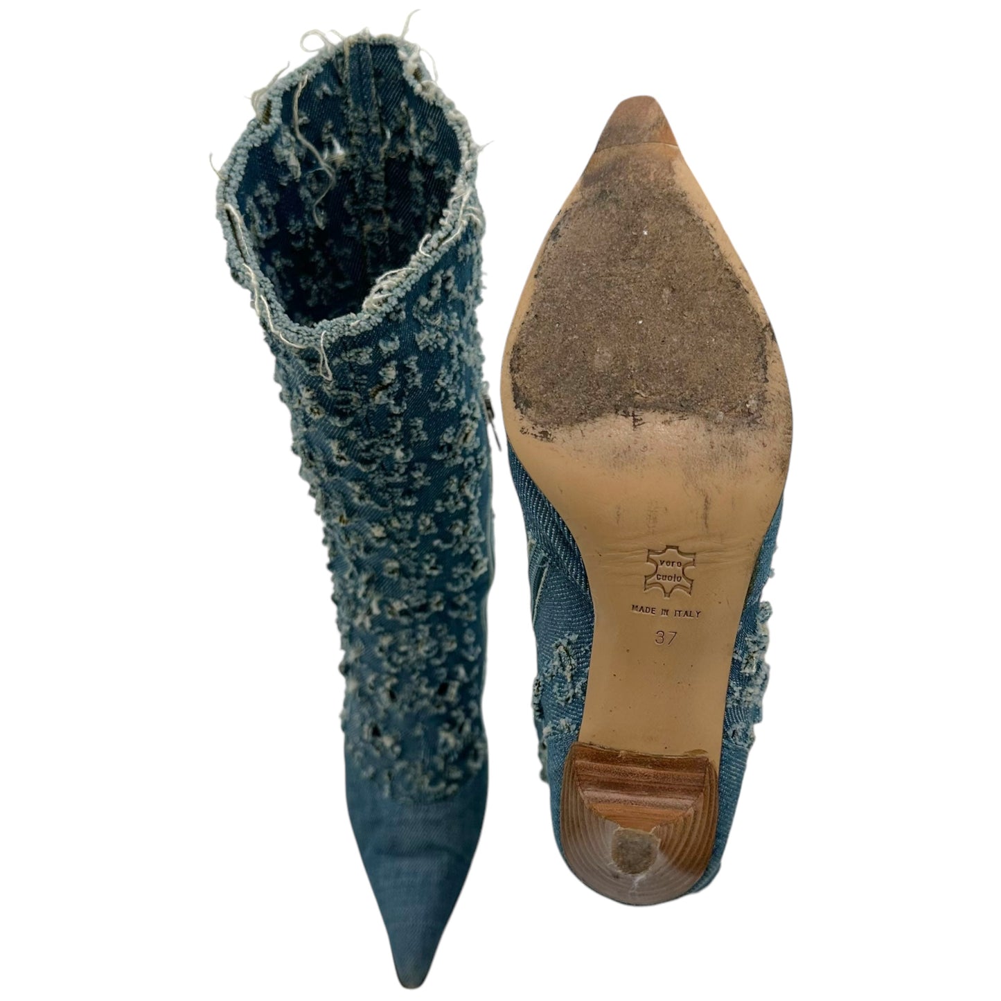 Versace Versus Distressed Denim Pointed Toe Boots - Outfit Repeater