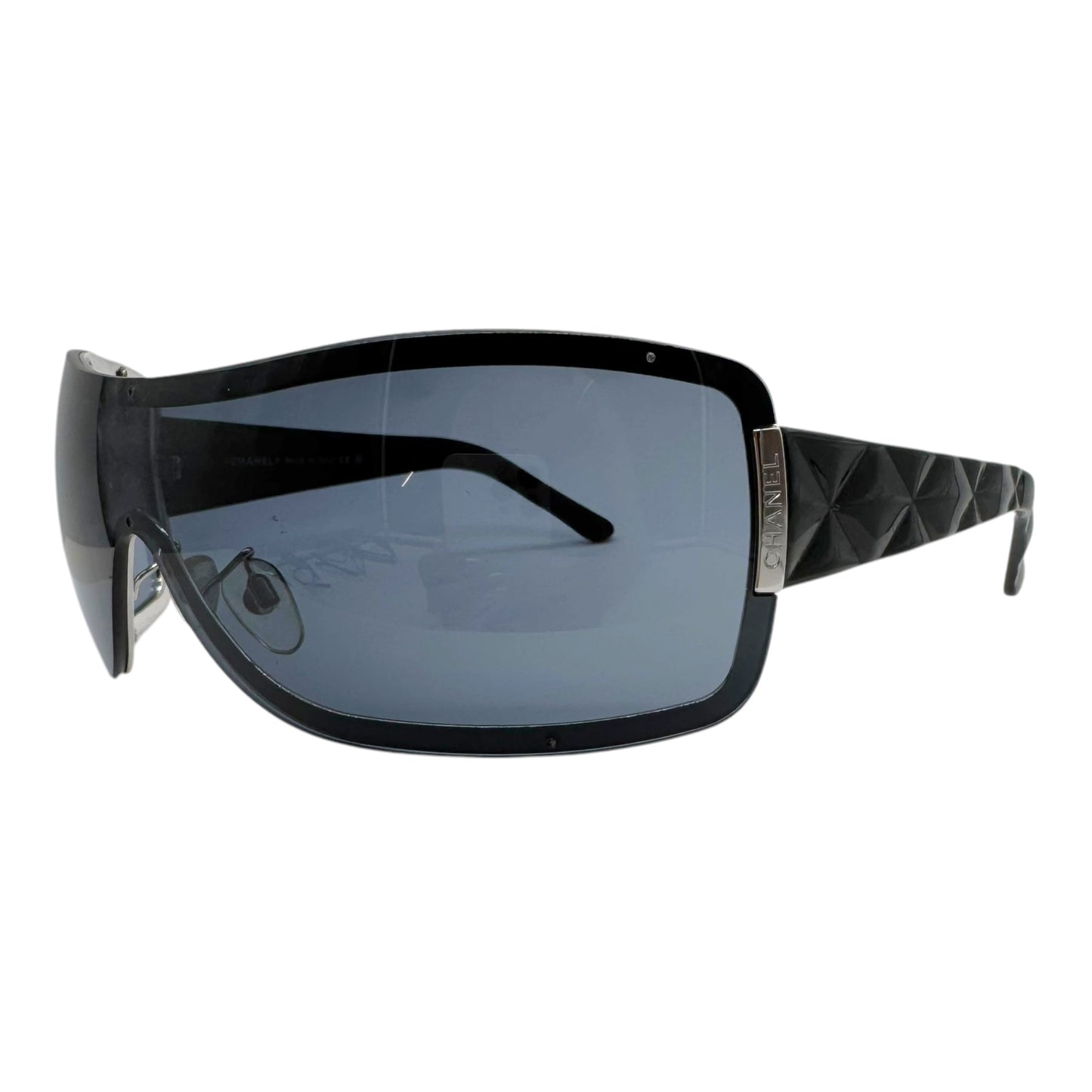 Chanel Black Matelasse Quilted Arm Shield 4126 Sunglasses w/ Case