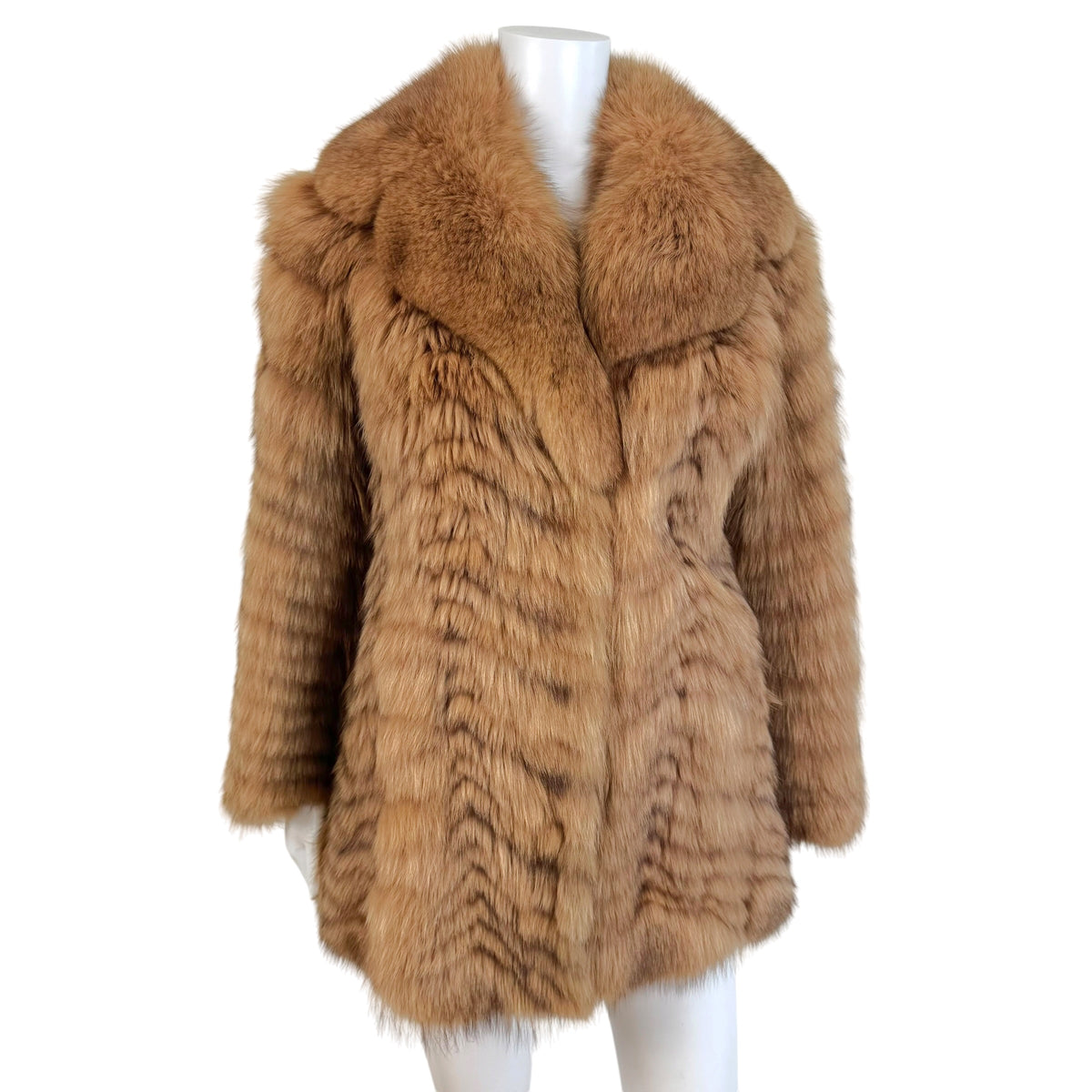 Vintage Fox Fur Coat Light Brown Open Front 1990s