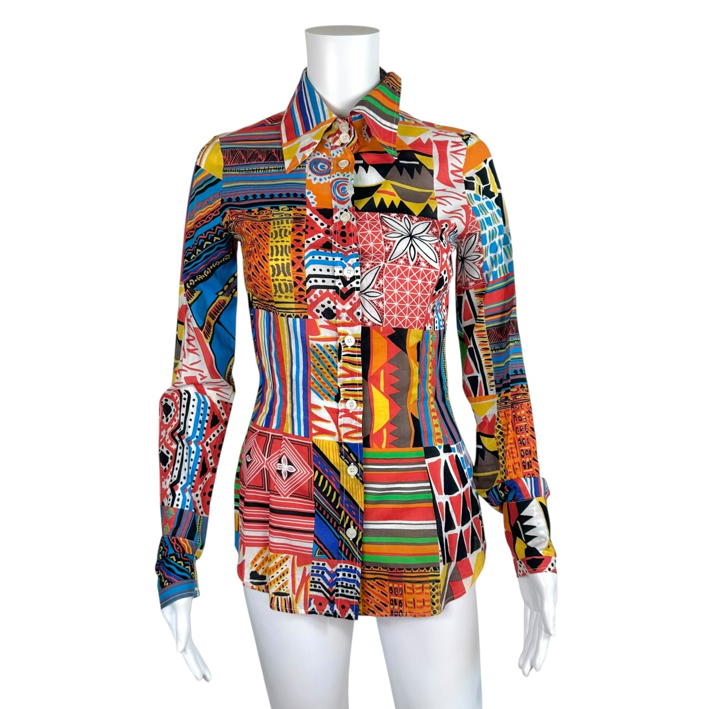 D&G Cotton Button Up Blouse Multicolor Tribal Print