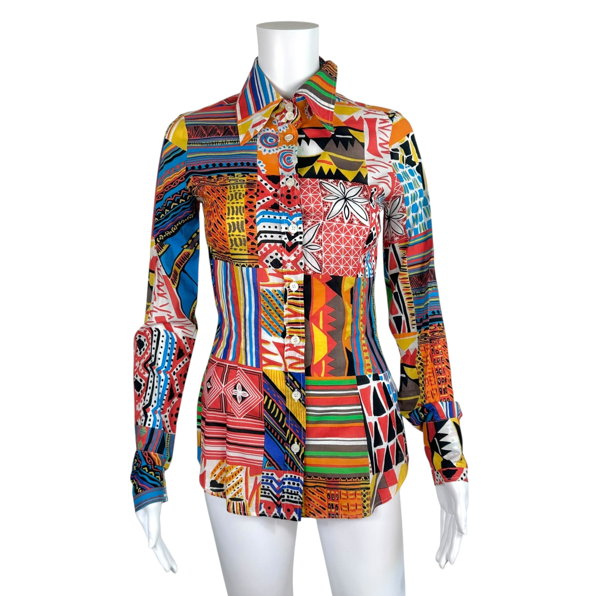 D&G Cotton Button Up Blouse Multicolor Tribal Print