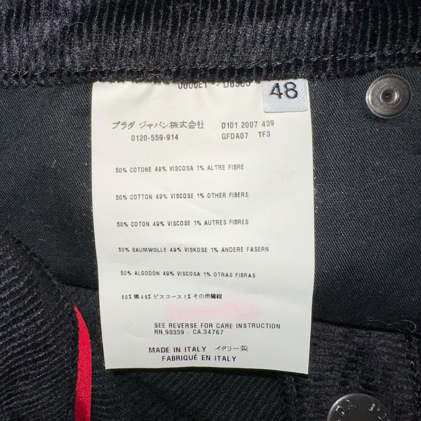 Prada Black Corduroy Mini Skirt