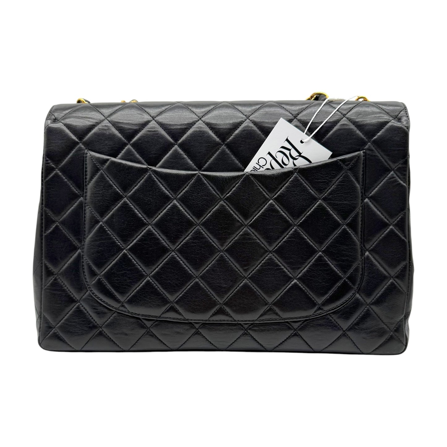 Chanel Black Lambskin Matelasse Jumbo Classic Flap Bag