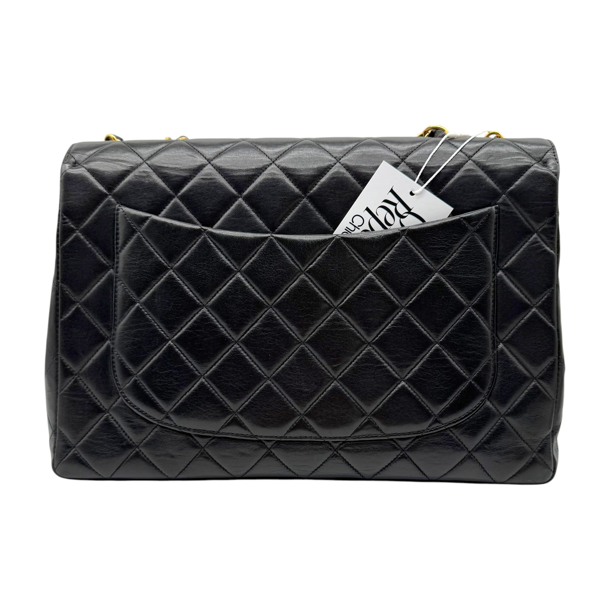 Chanel Black Lambskin Matelasse Jumbo Classic Flap Bag