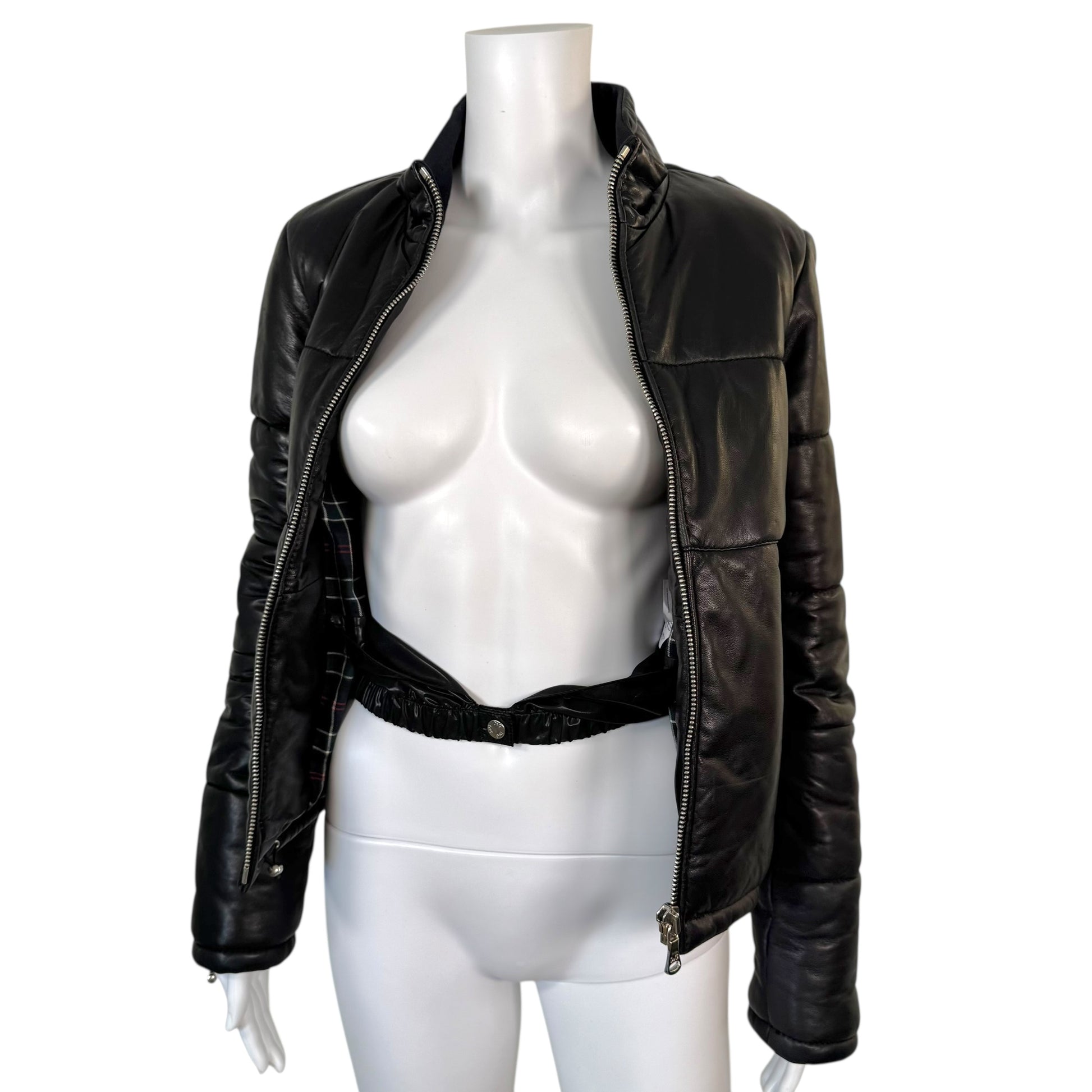 D&G Dolce & Gabbana Black Lambskin Leather Puffer Coat - Outfit Repeater