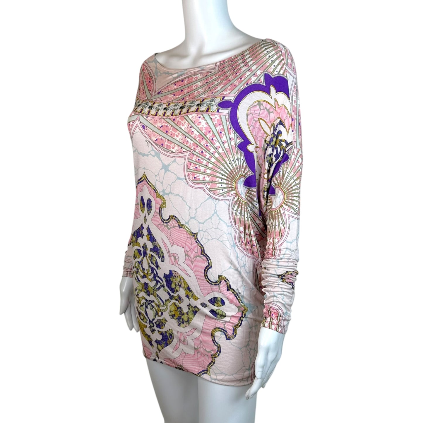Emilio Pucci Mini Dress Pink Gray Dolman Longsleeve