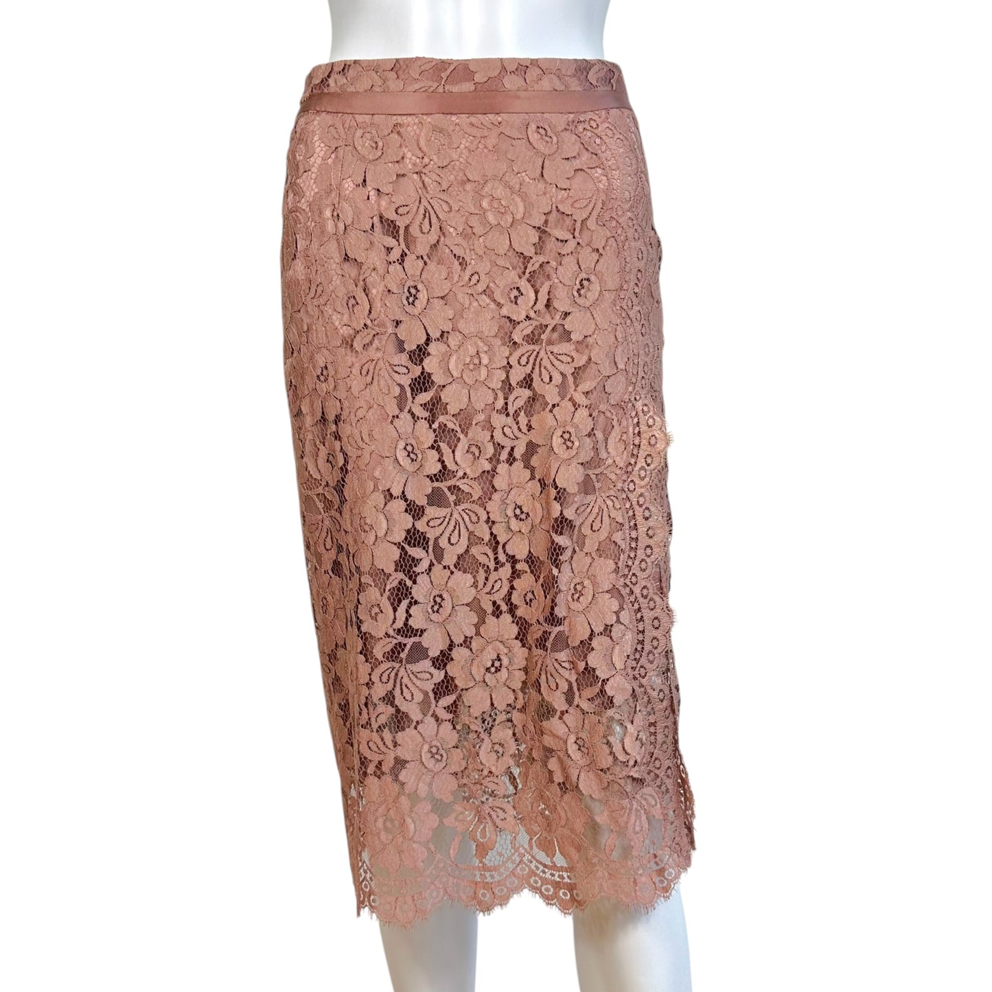 Dolce & Gabbana Blush Pink Lace & Silk Midi Skirt
