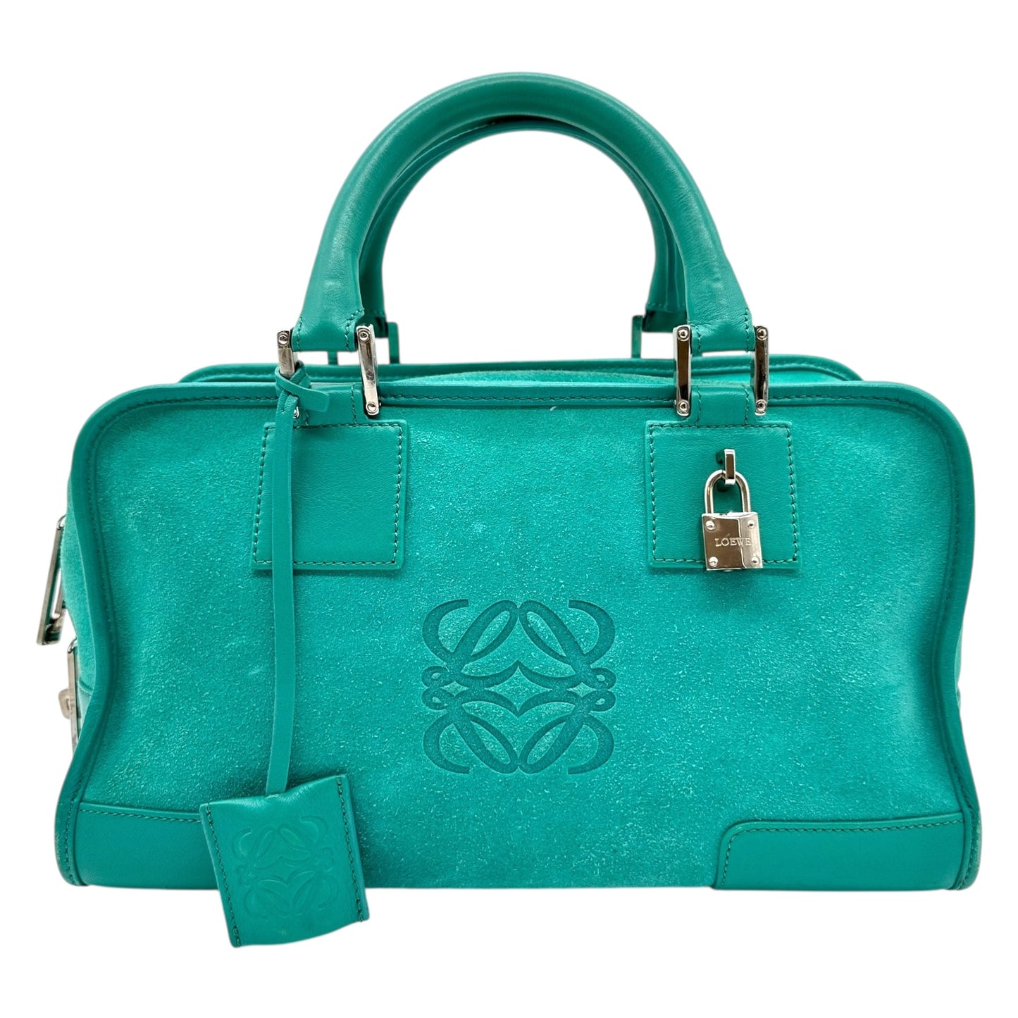 Loewe Turquoise Amazona 28 Suede Logo Bag