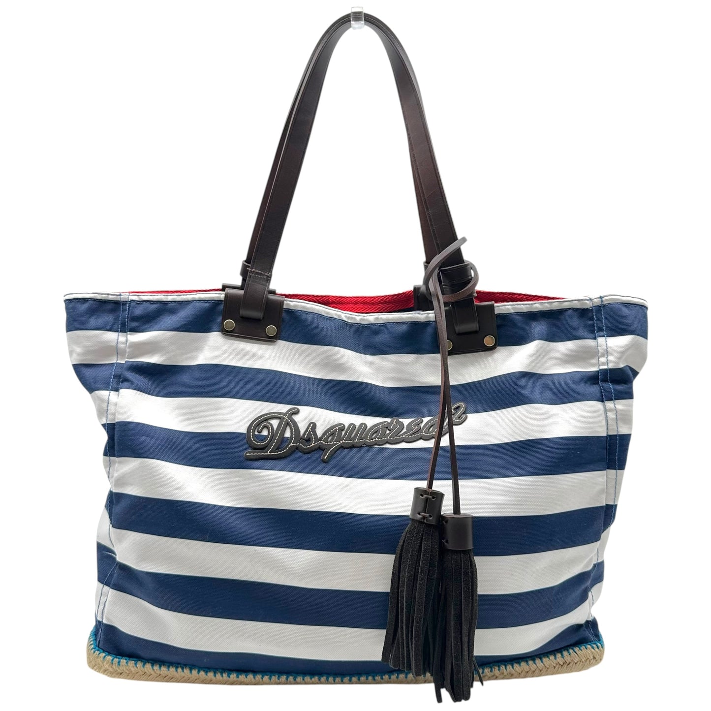 Dsquared2 Blue & White Striped Logo Beach Tote Bag