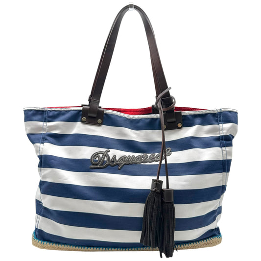Dsquared2 Blue & White Striped Logo Beach Tote Bag