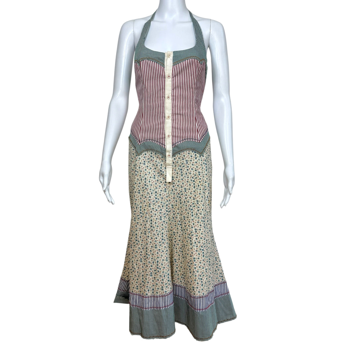 Dsquared2 Floral Gingham Halter Midi Dress Size M