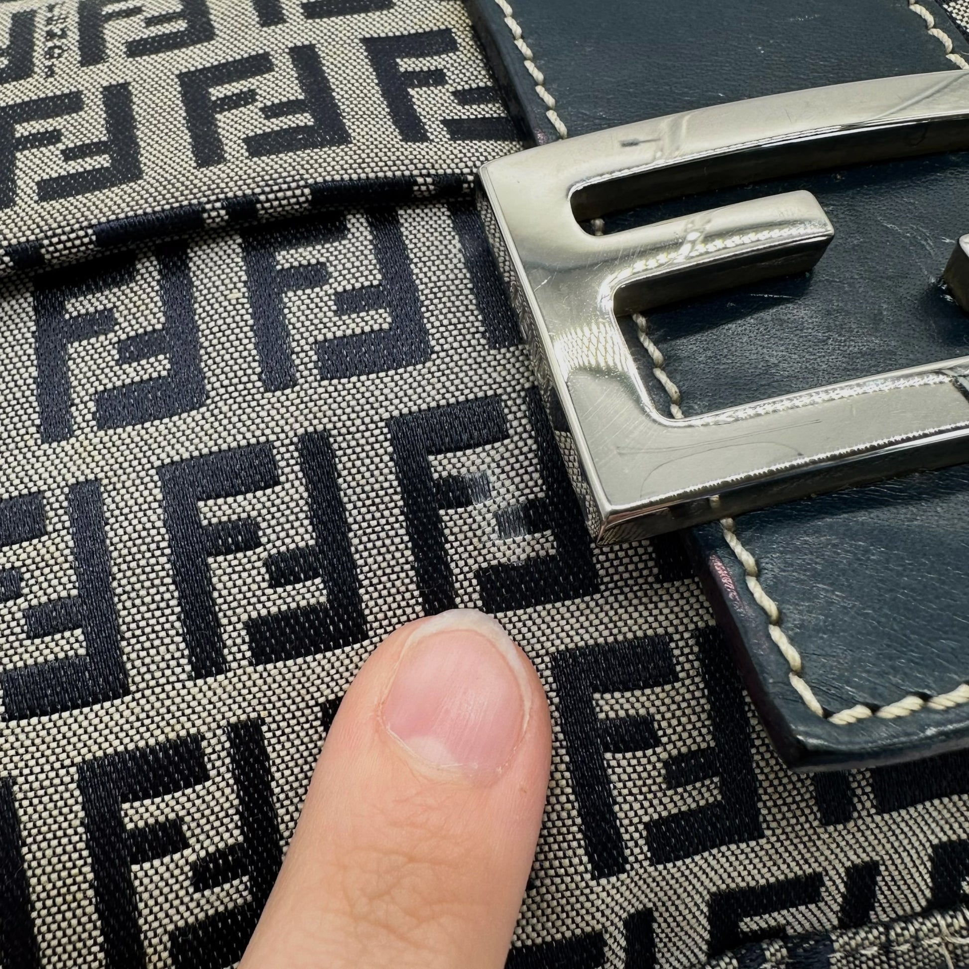Fendi Navy Blue Zucchino Monogram Baguette Bag - Outfit Repeater