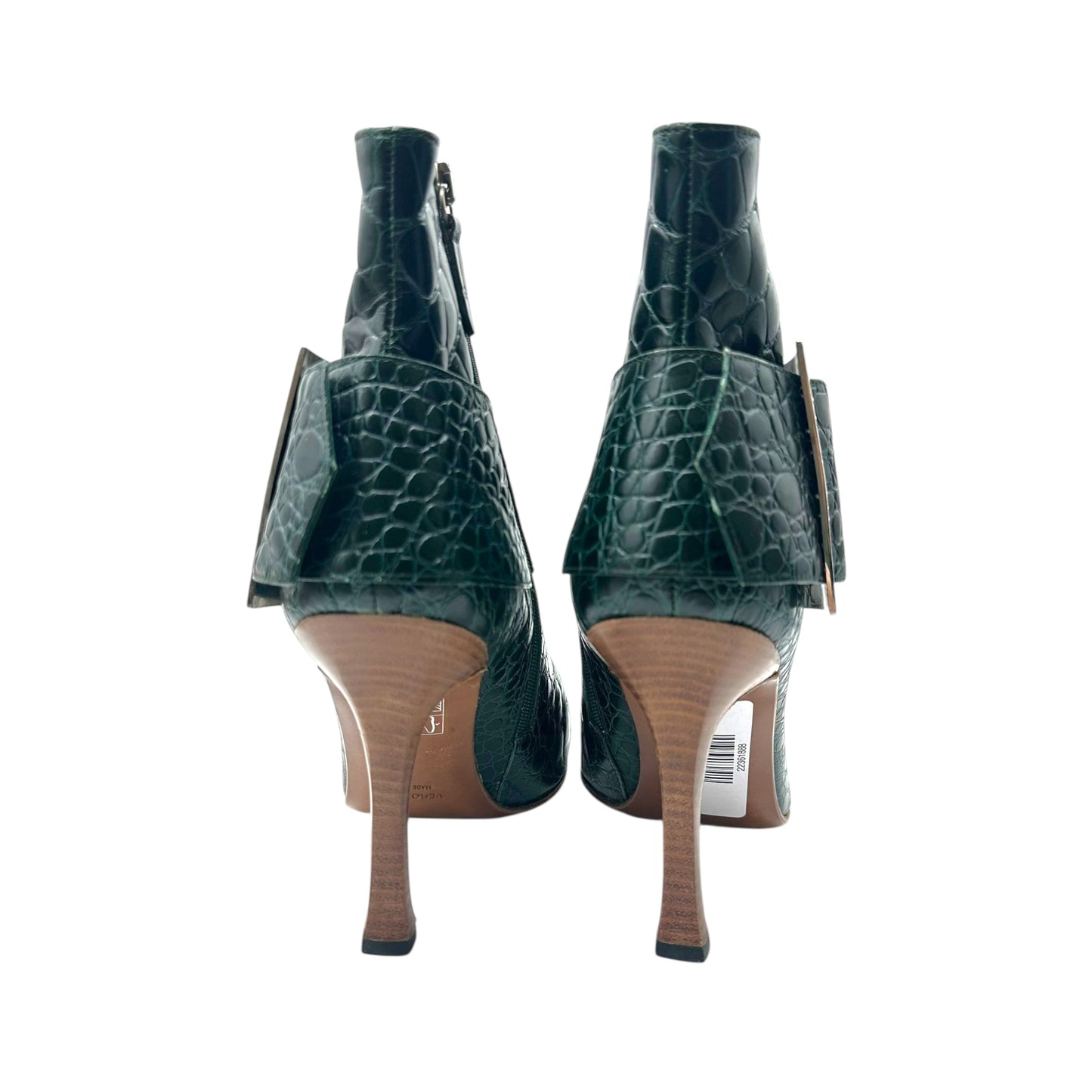 Dolce & Gabbana Green Croc Embossed Buckle Heeled Boots