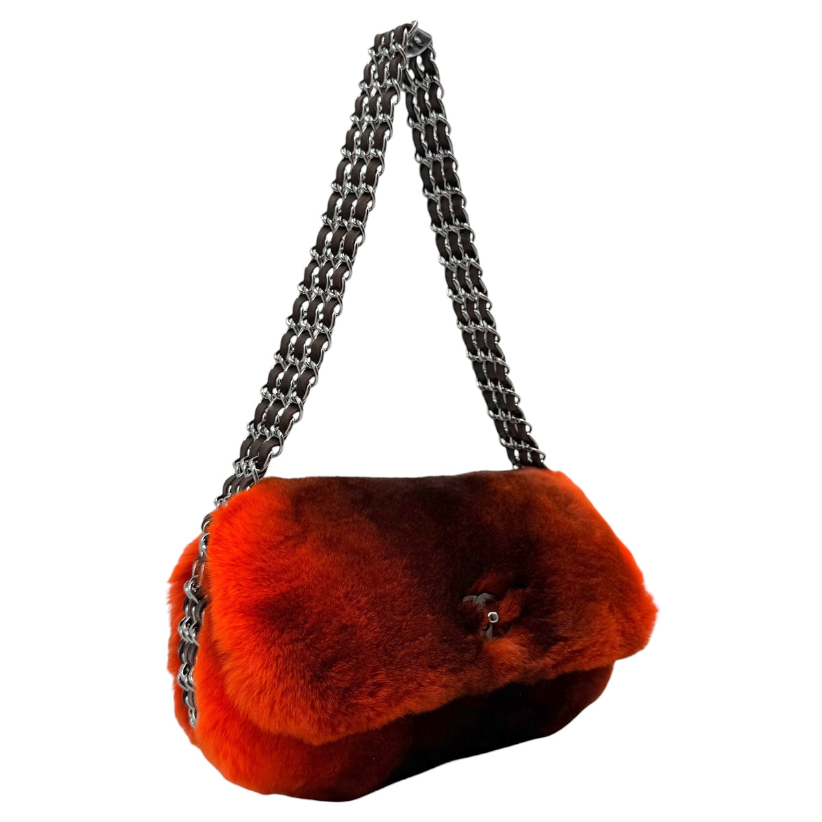 Chanel Orange Rabbit Fur Triple Chain Small Flap Bag 2004-05