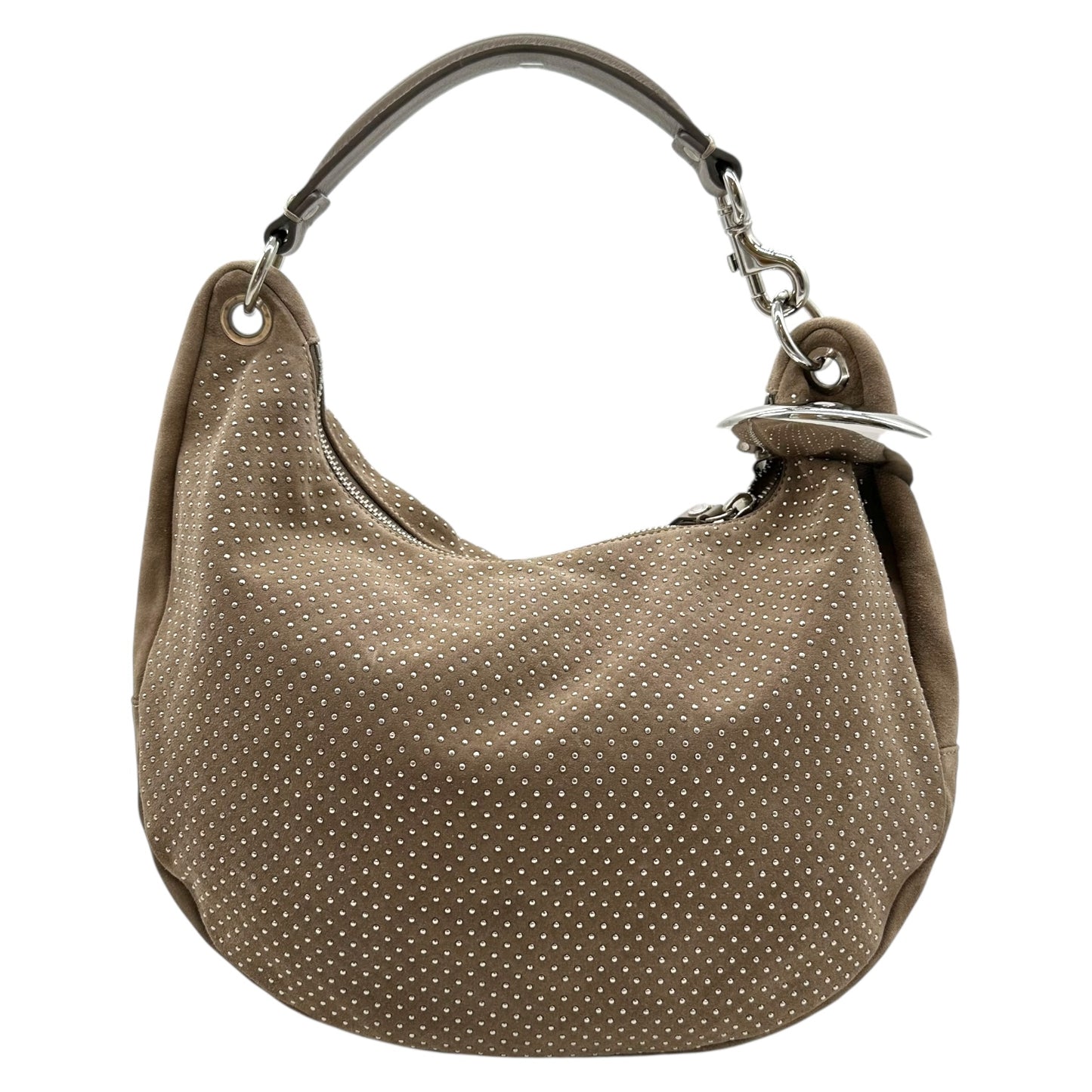 Jimmy Choo Gray & Silver Studded Suede Hobo Bag