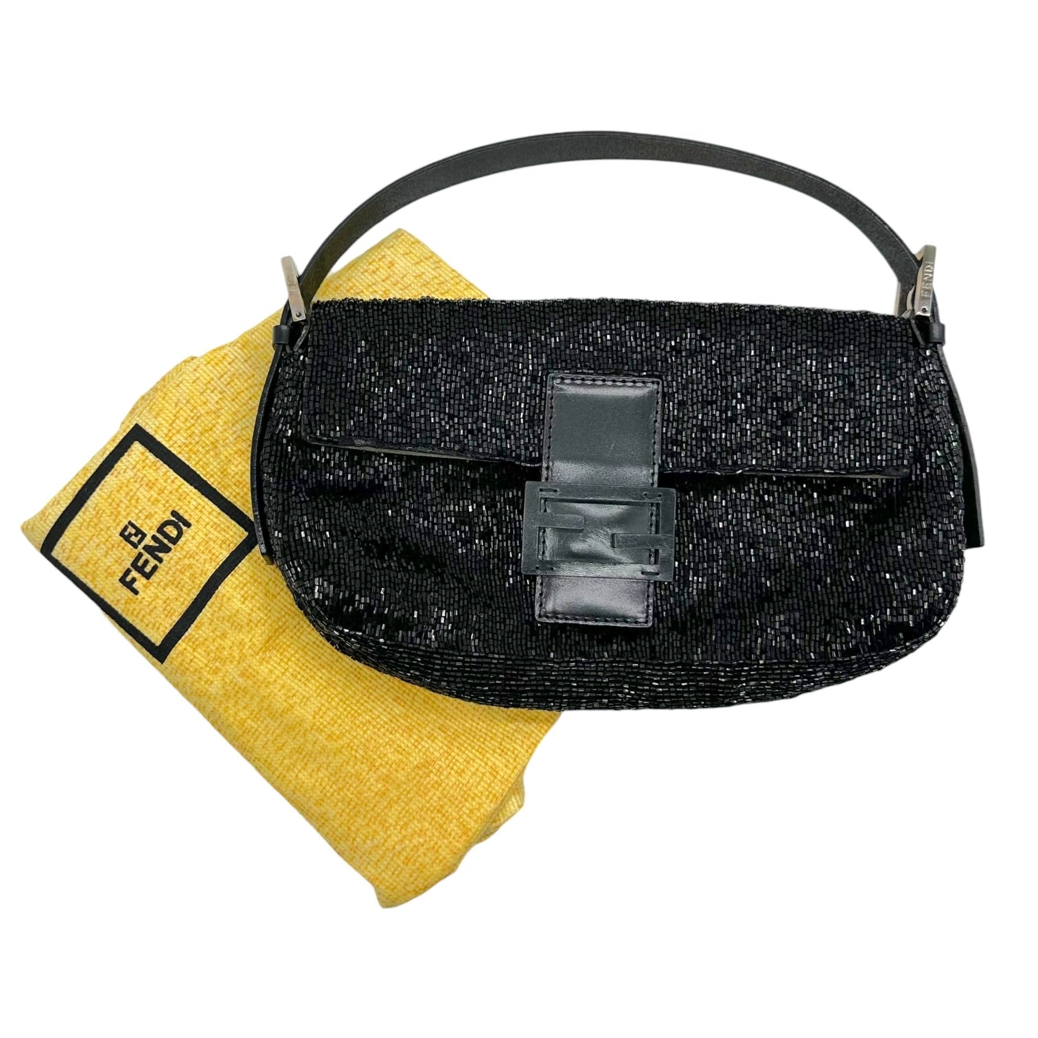 Fendi Black Beaded Baguette Bag
