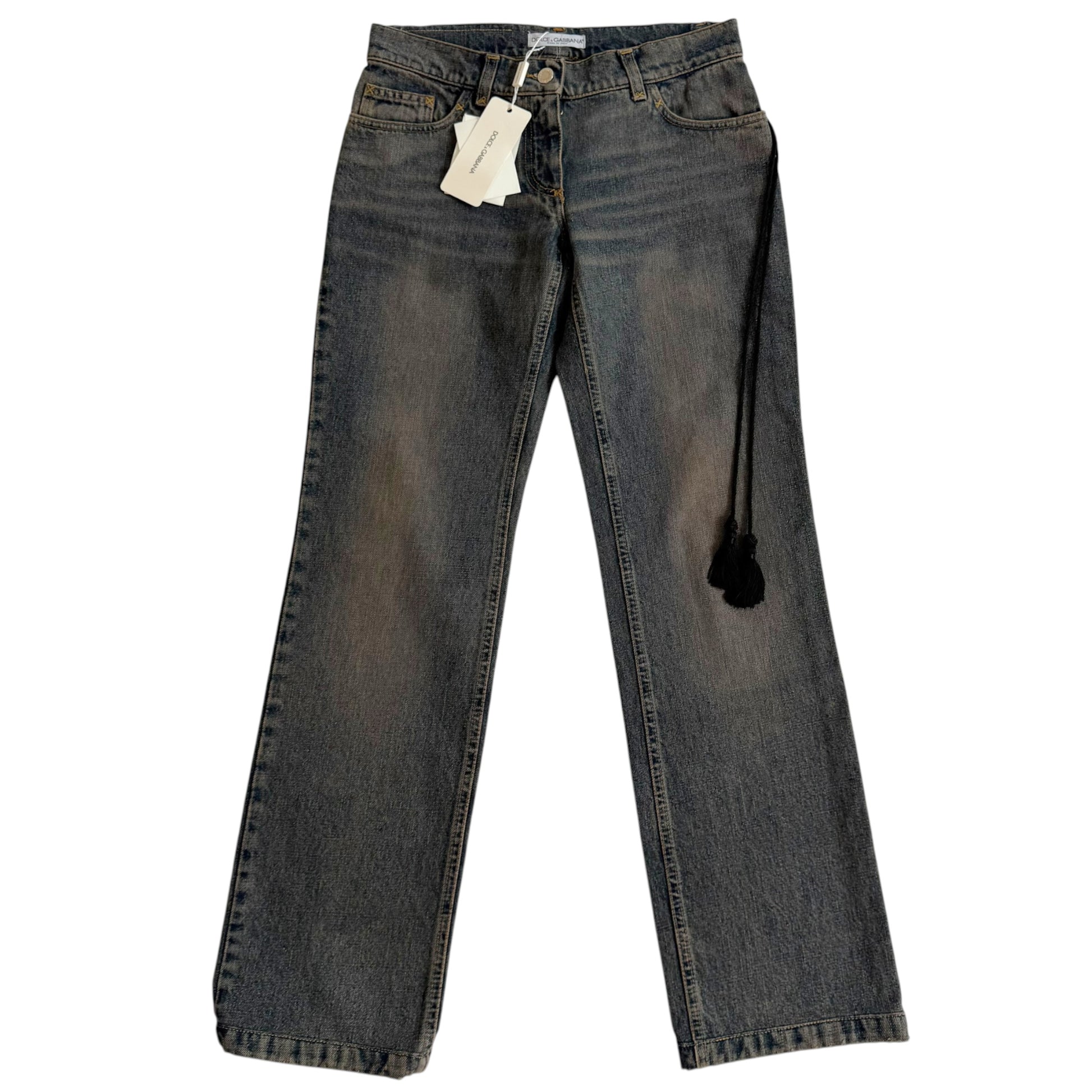 Dolce & Gabbana Dark Blue-Gray Jeans with Tassel Detail