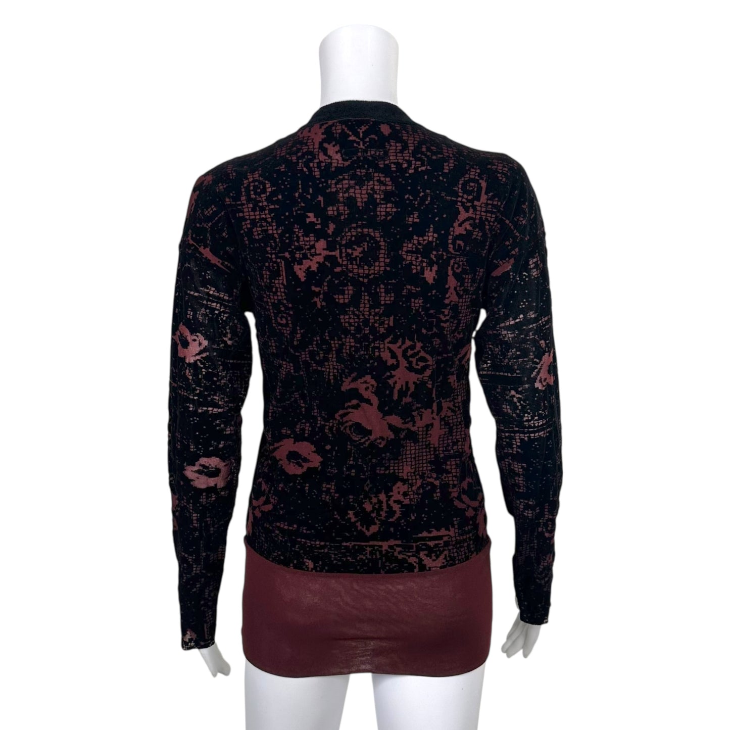 Jean Paul Gaultier Burgundy Mesh & Black Velvet Longsleeve Top
