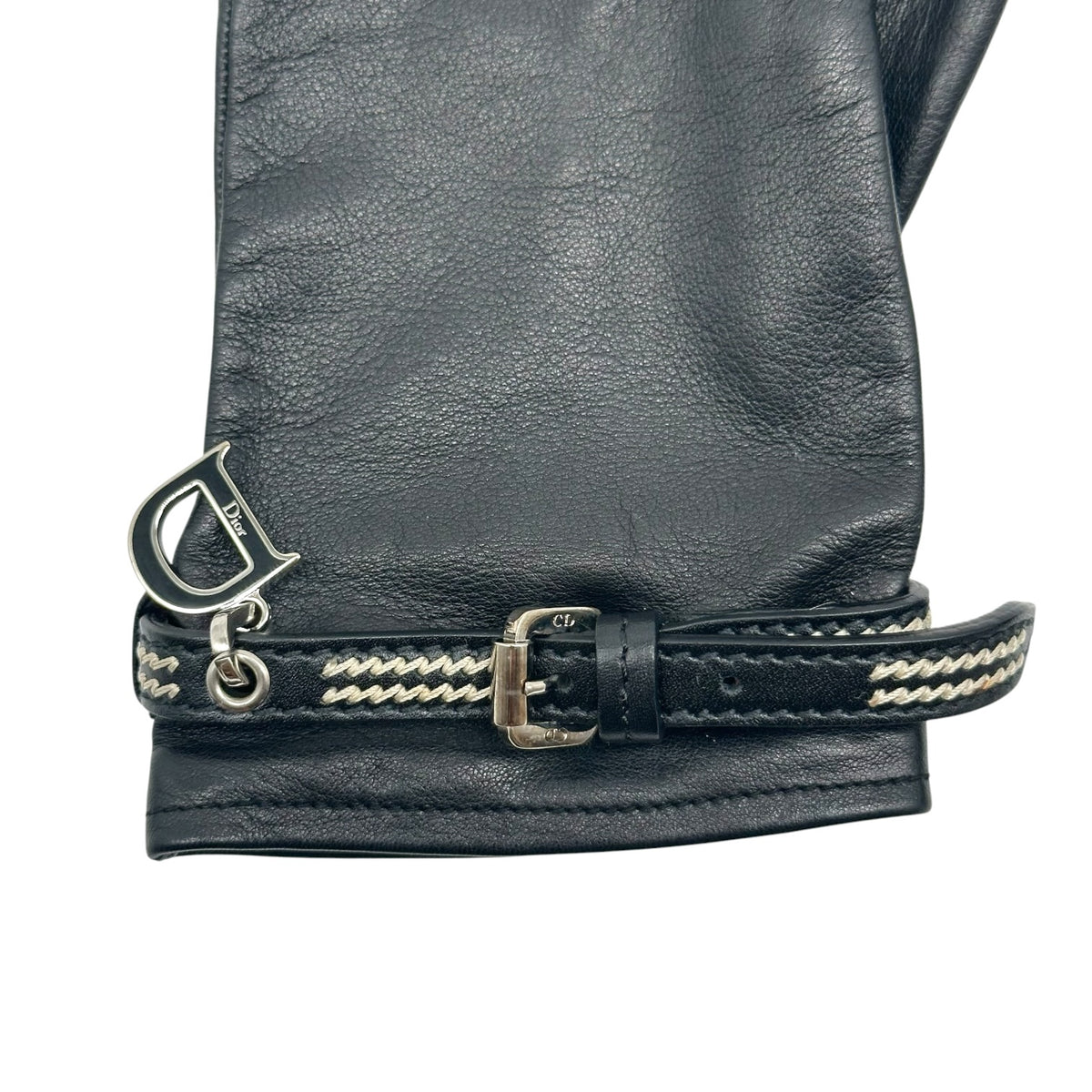 Christian Dior Leather Gloves Black White Contrast Stitch