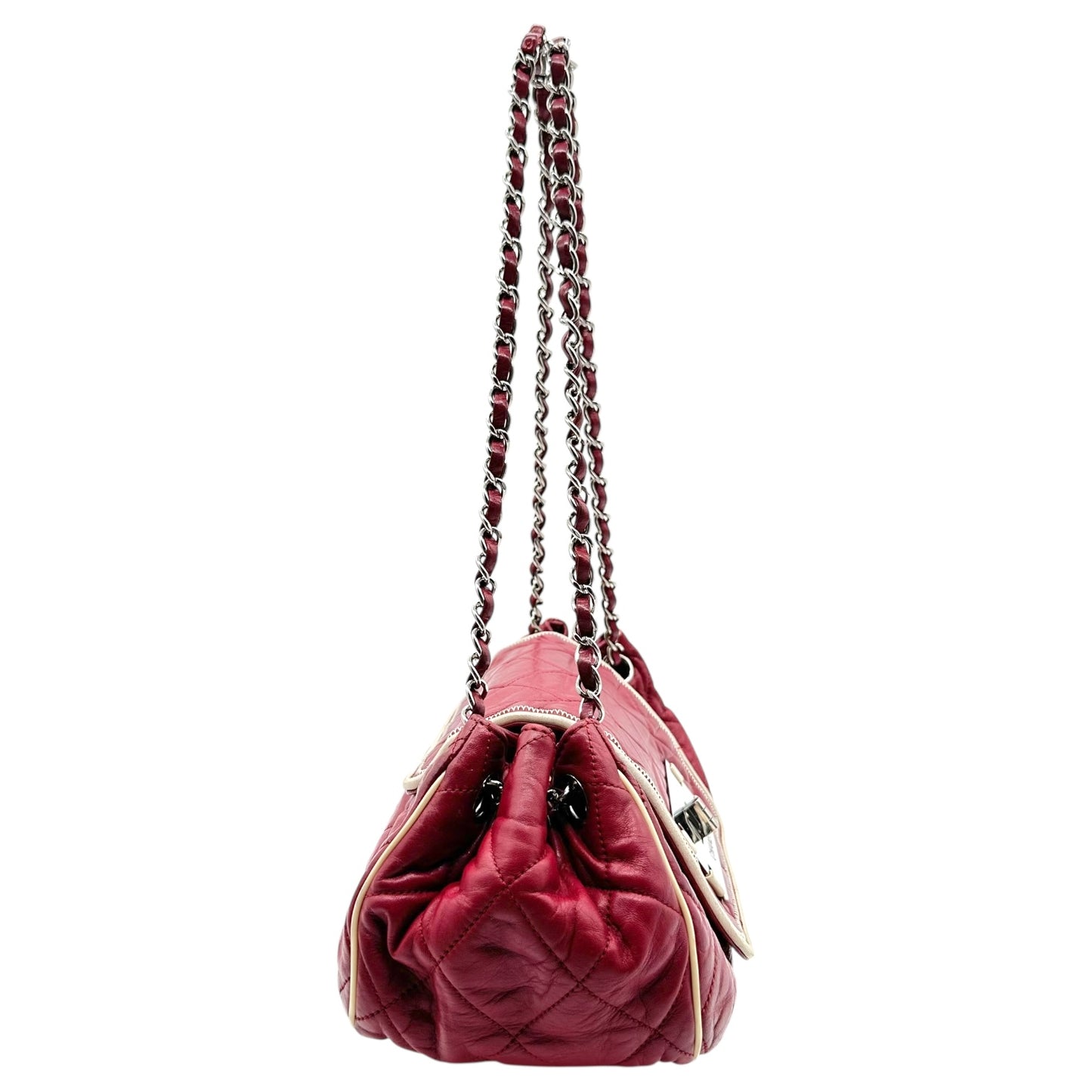 Chanel Burgundy & White Trim East West Accordion Bag