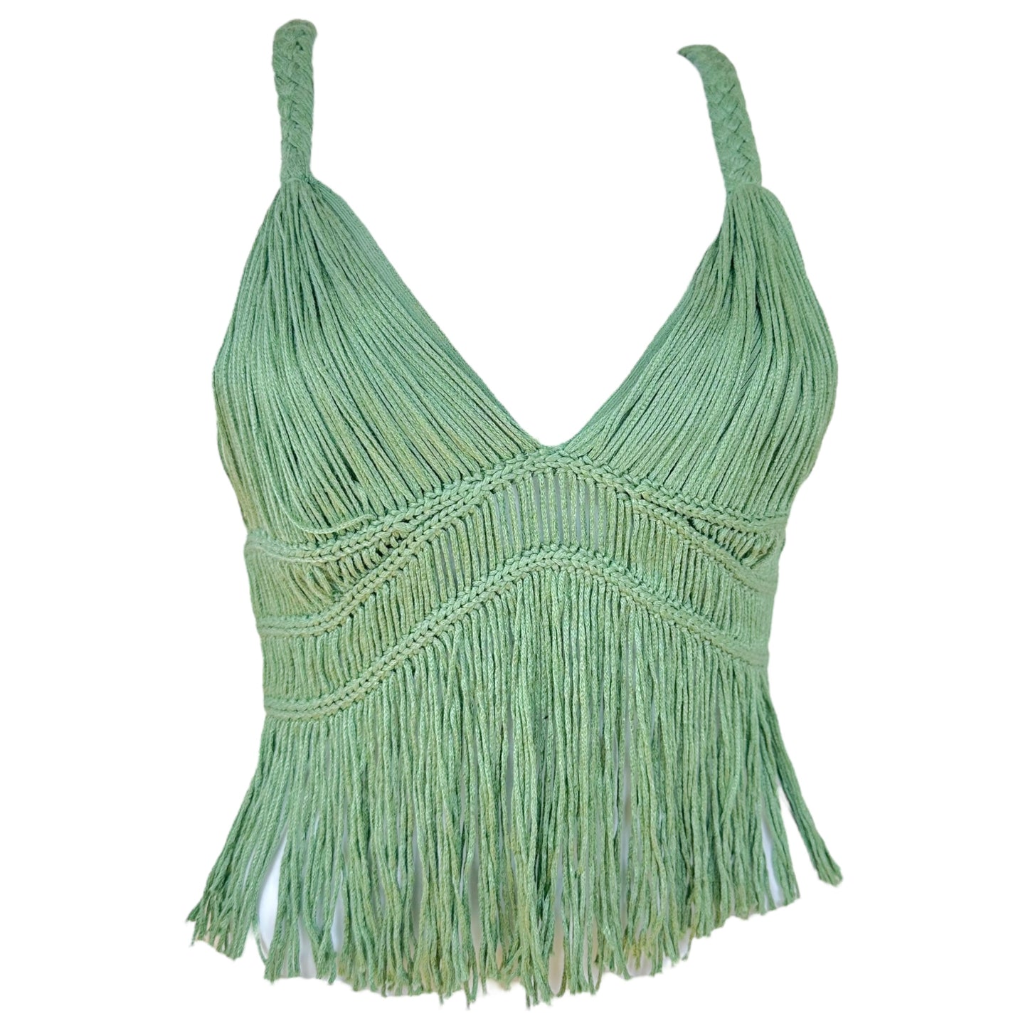 Jonathan Simkhai Green Fringe Crop Top - Outfit Repeater