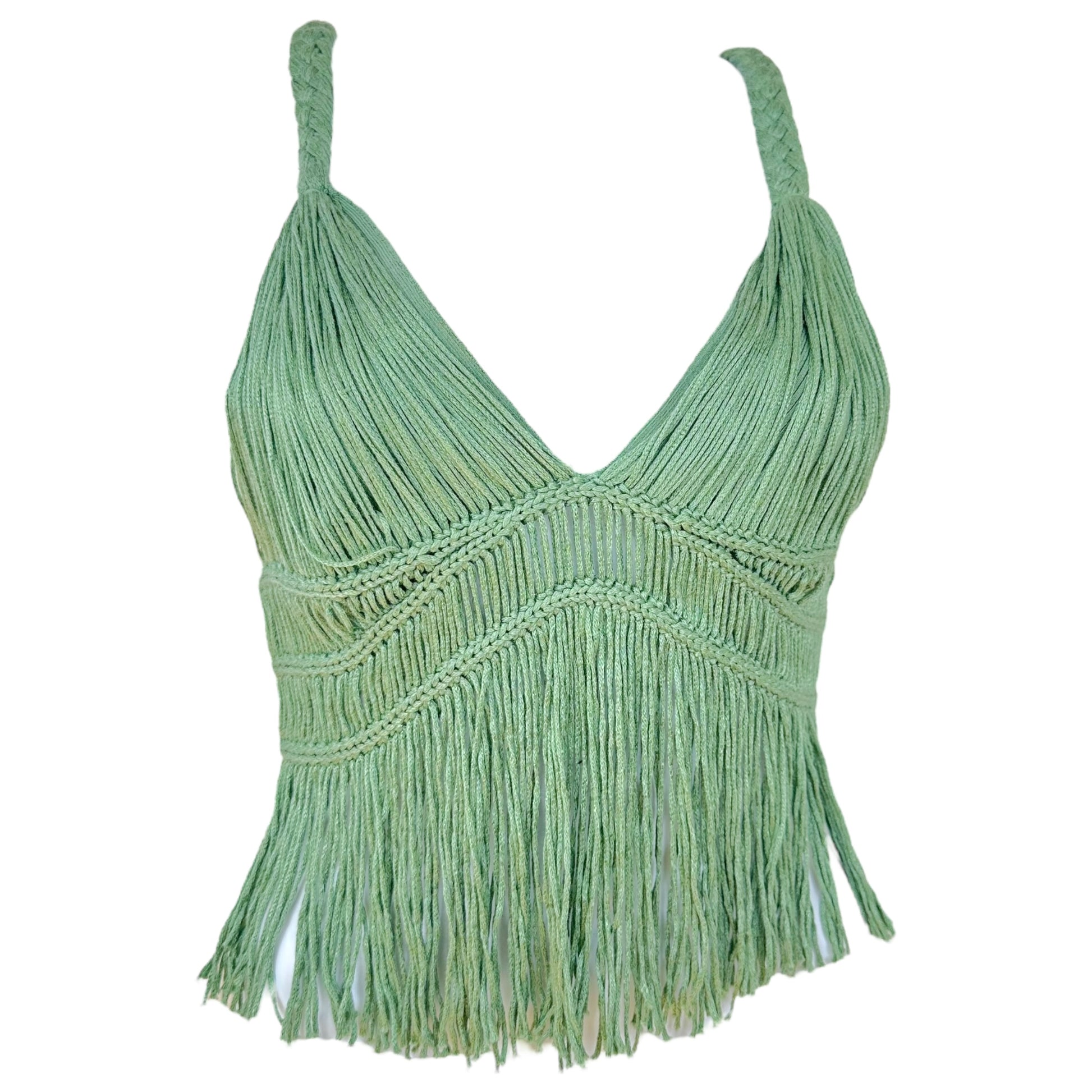 Jonathan Simkhai Green Fringe Crop Top - Outfit Repeater