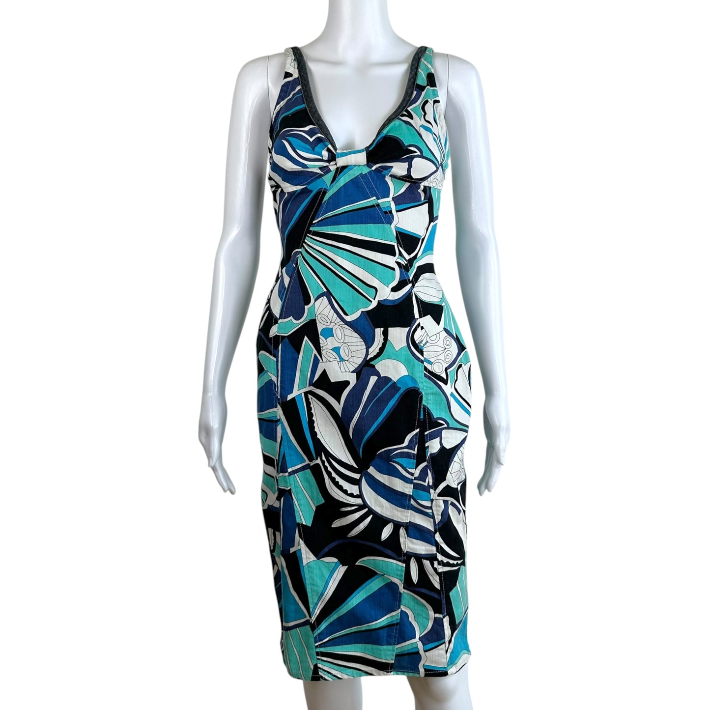 D&G Denim Blue Floral Print Midi Dress