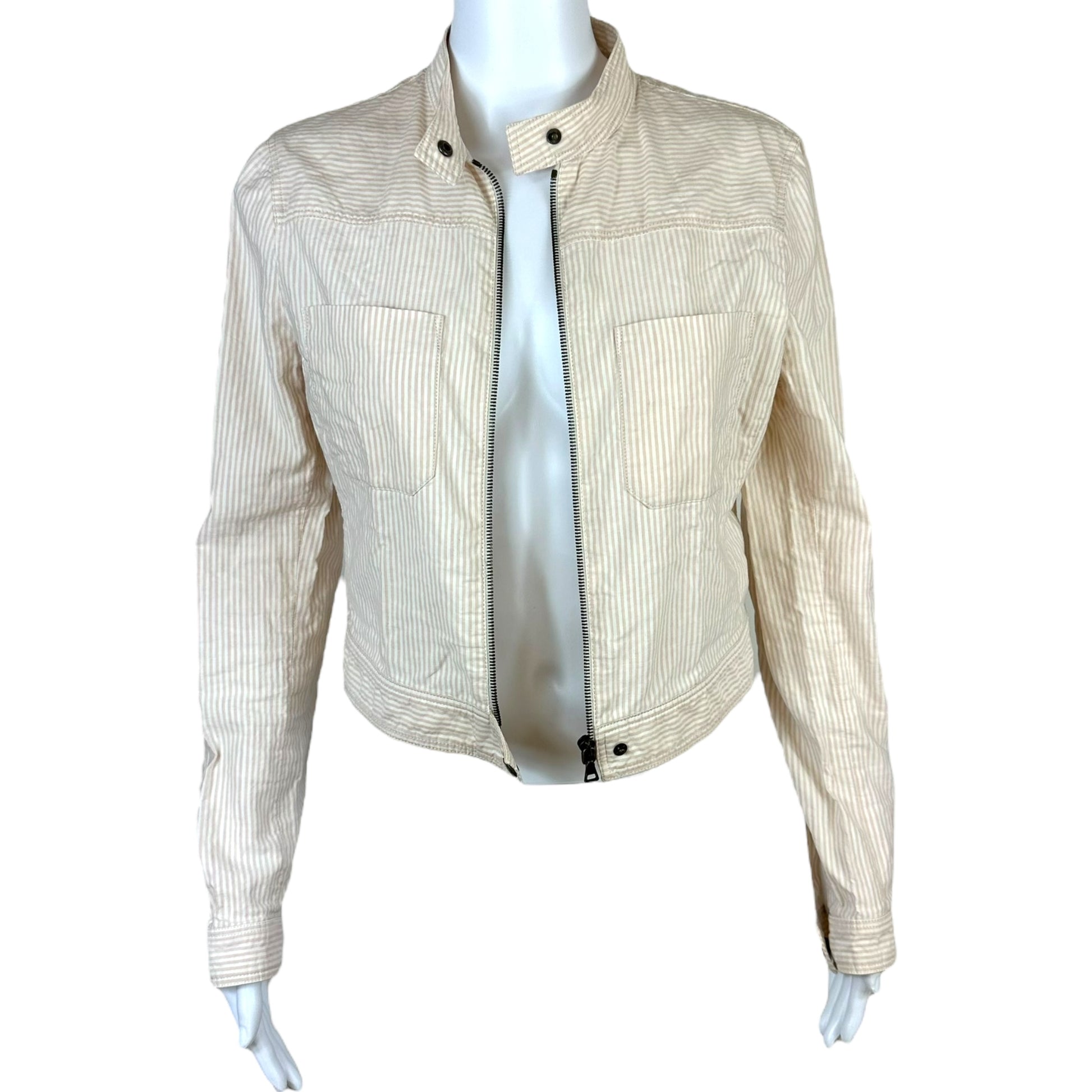 Prada Pink & White Striped Linen Blend Cropped Jacket - Outfit Repeater