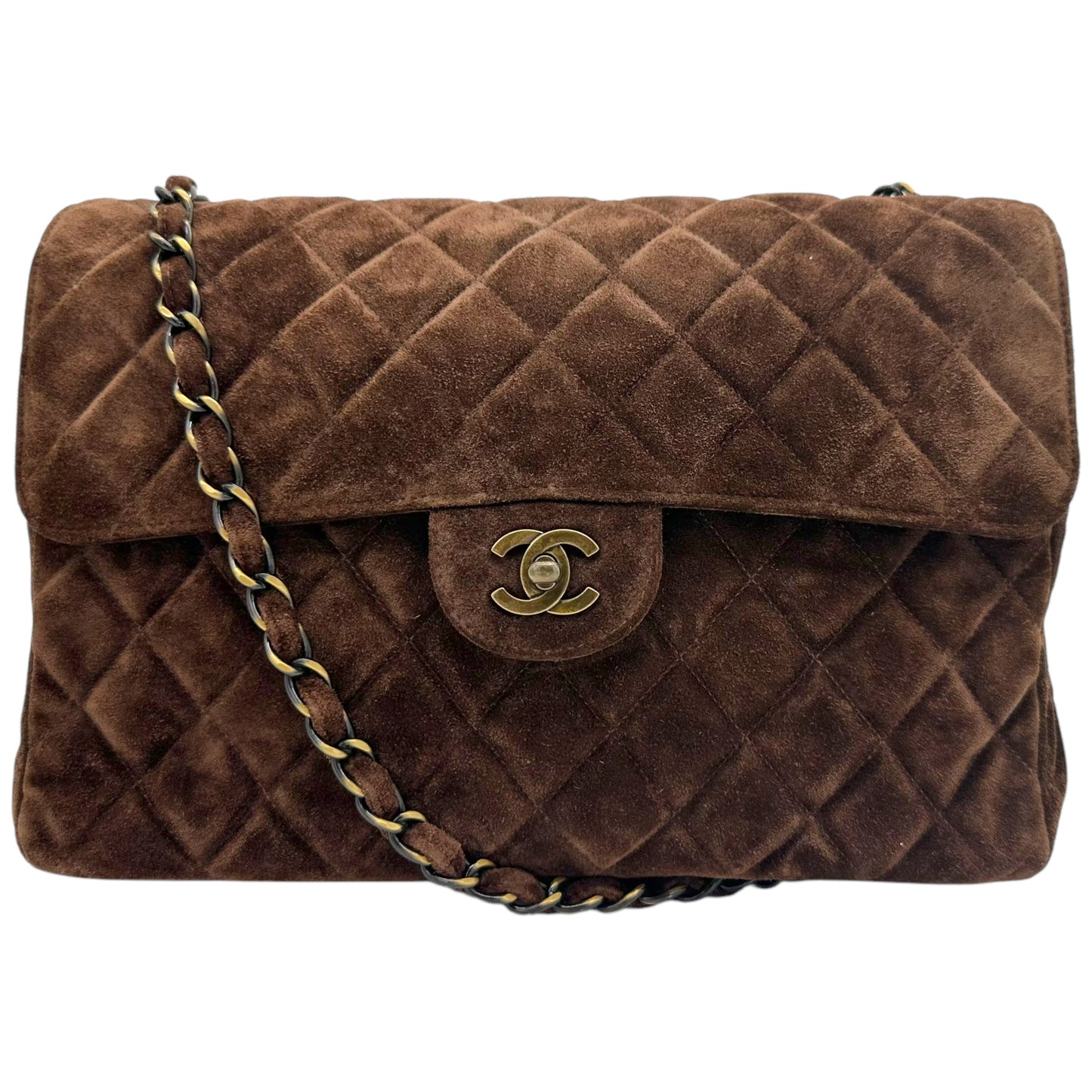 Chanel Brown Suede Medium Flap Shoulder Bag - Outfit Repeater