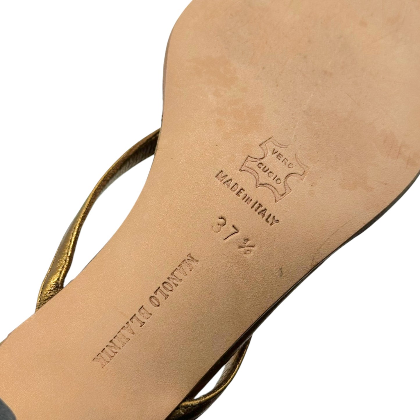 Manolo Blahnik Bronze Leather Kitten Heel Flip Flops