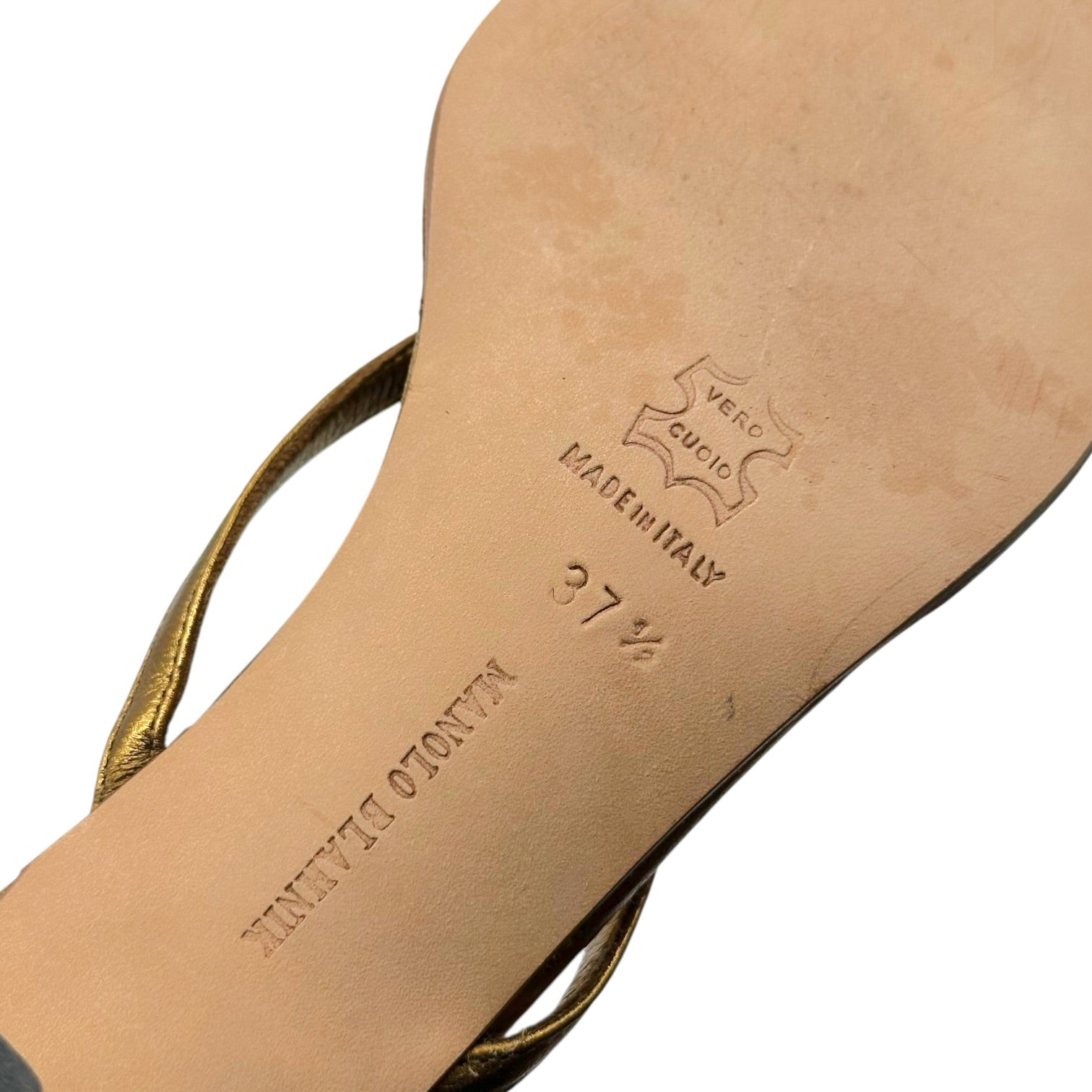 Manolo Blahnik Bronze Leather Kitten Heel Flip Flops