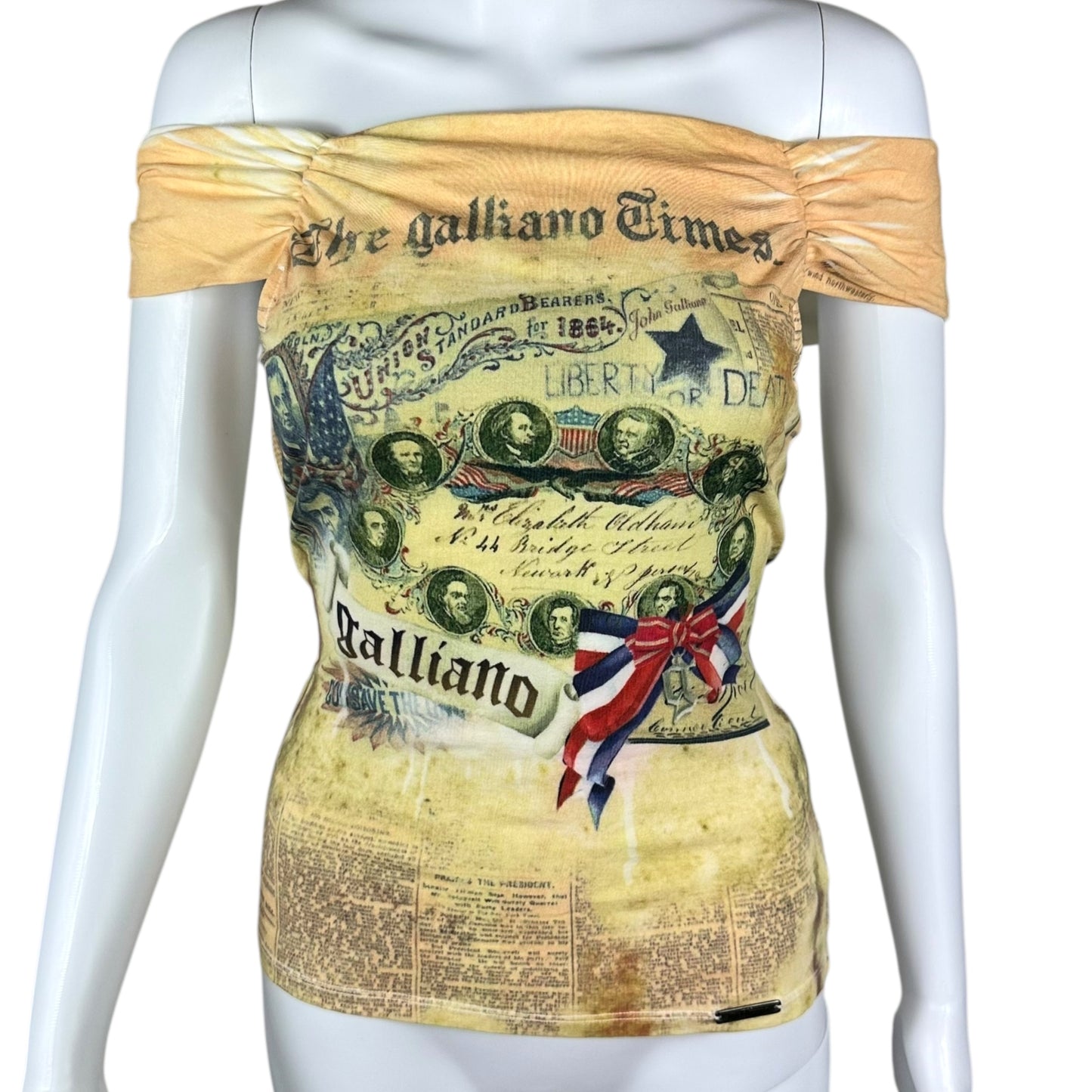 Galliano 'Declaration of Independence' Off-Shoulder Graphic Tank