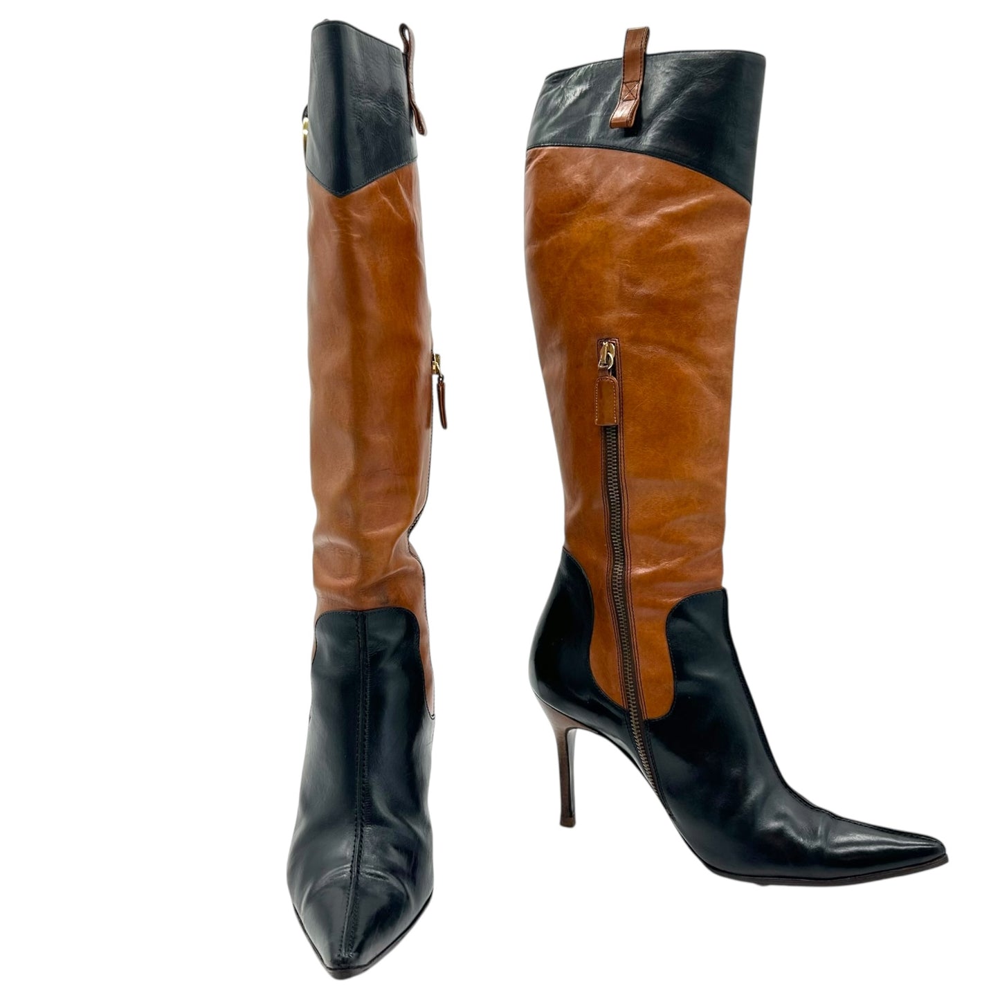 Dolce & Gabbana Tan & Black Leather Heeled Boots