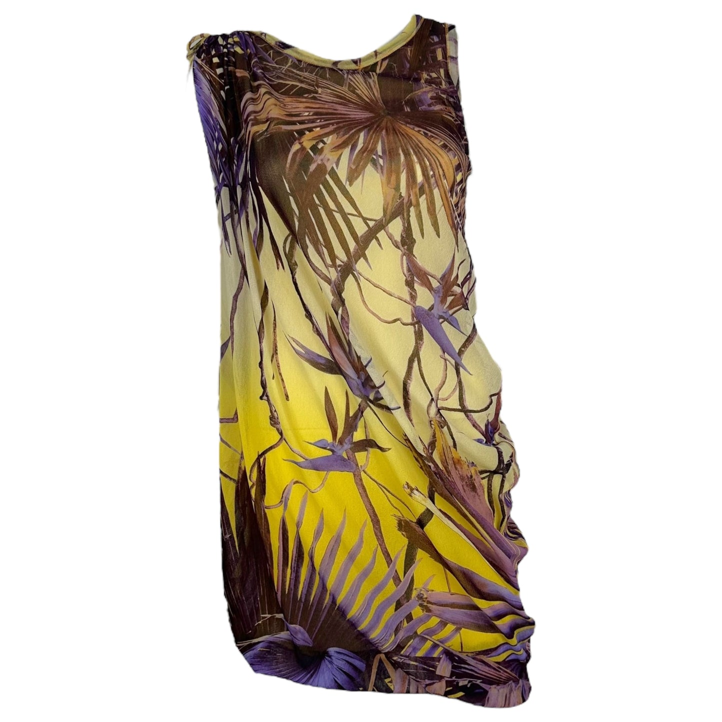 Jean Paul Gaultier Soleil Yellow & Purple Palm Printed Mesh Mini Dress - Outfit Repeater