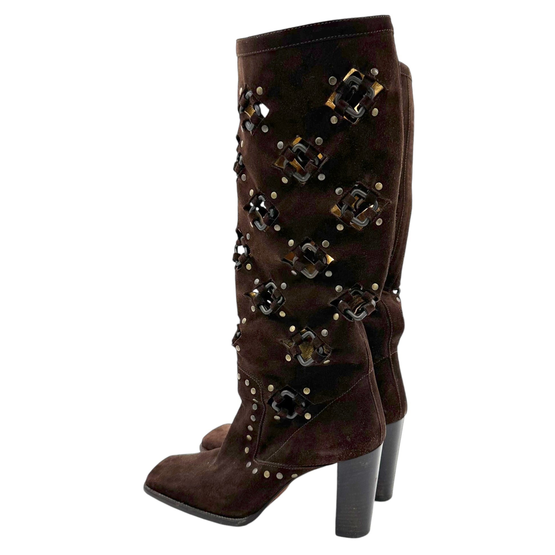 Dolce & Gabbana Brown Suede Studded Boots - Outfit Repeater