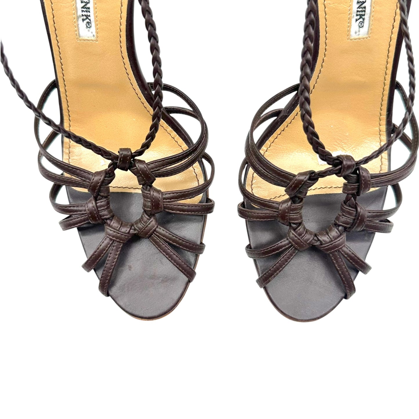 Manolo Blahnik Brown Leather Strappy Sandal Heels