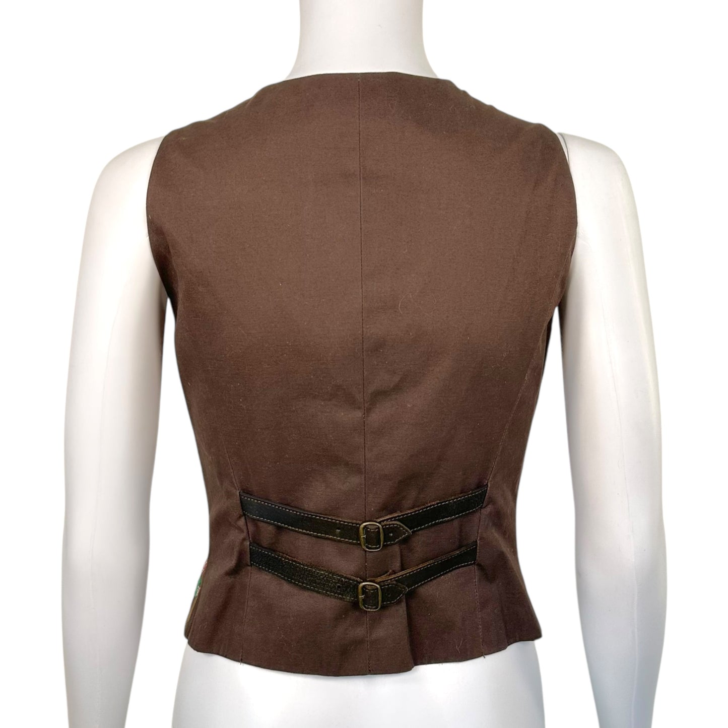 D&G Dolce & Gabbana F/W 2004 Brown Corduroy Embroidered Corset Vest Top