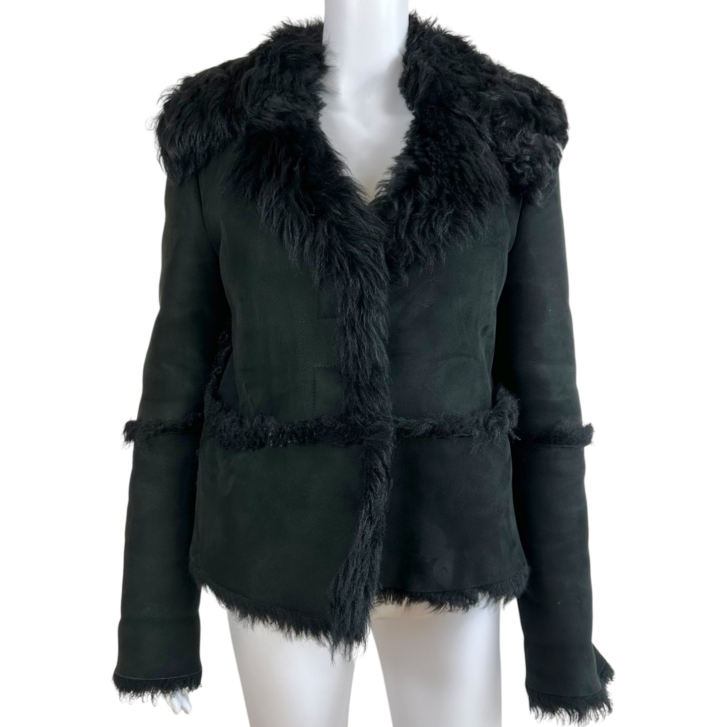 Gucci Black Shearling Coat Fitted Asymmetrical Closure