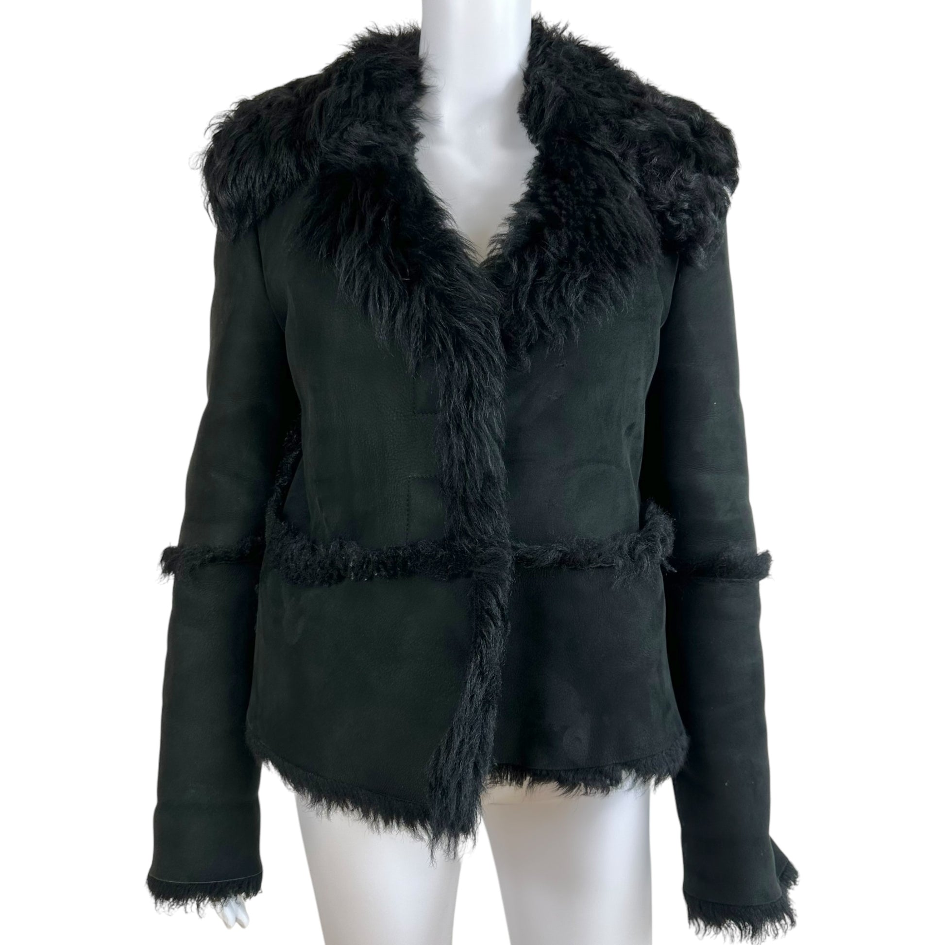 Gucci Black Shearling Coat Fitted Asymmetrical Closure