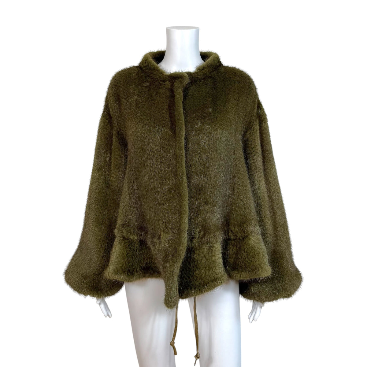 Roberto Cavalli Mink Fur Puff Sleeve Coat Khaki Green