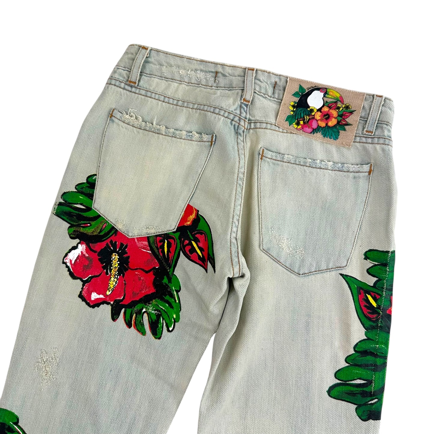 Just Cavalli Roberto Cavalli Hibiscus Embroidered Jeans NEW